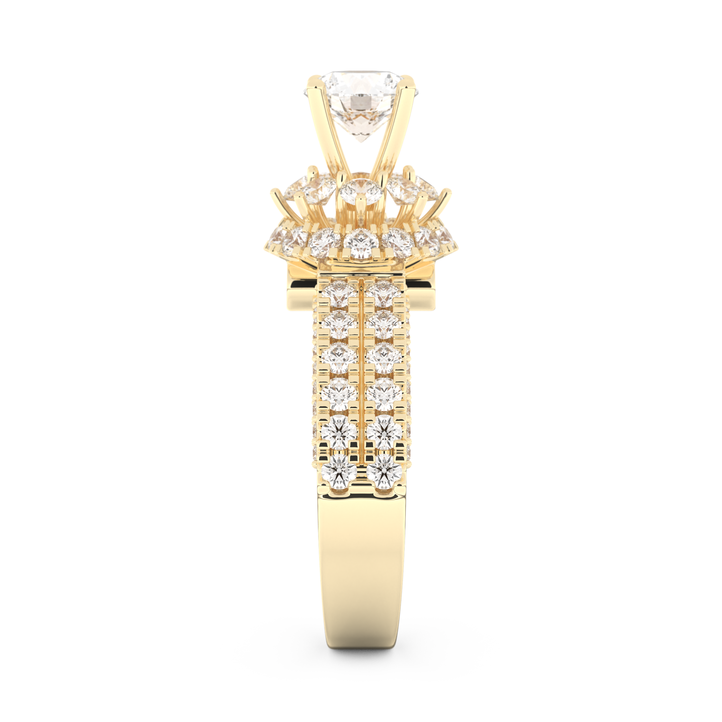 Elongated Round Cut 0.81 Carat Moissanite Ring – Halo & Pave Setting in Gold