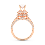 Elongated Round Cut 0.81 Carat Moissanite Ring – Halo & Pave Setting in Gold