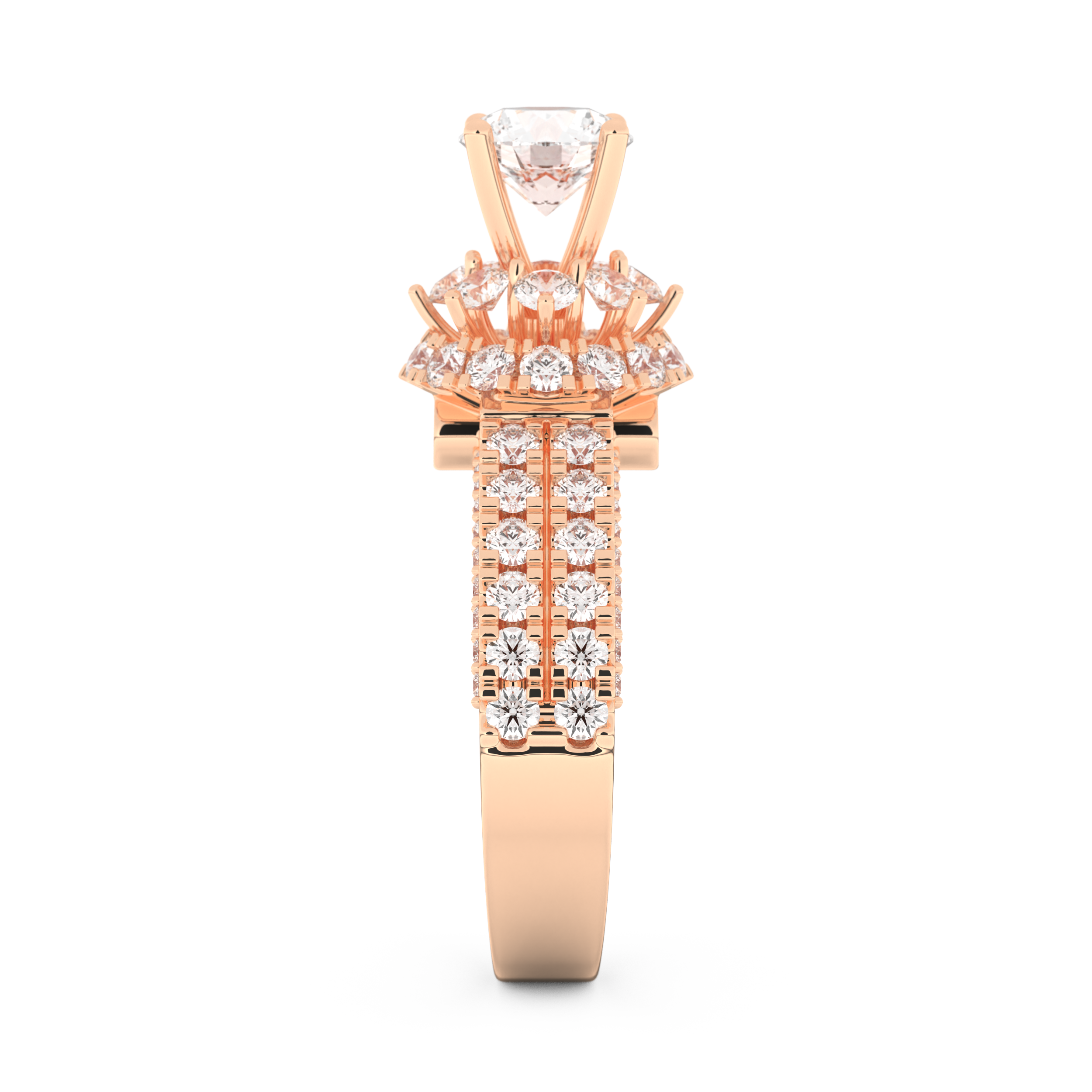 Elongated Round Cut 0.81 Carat Moissanite Ring – Halo & Pave Setting in Gold