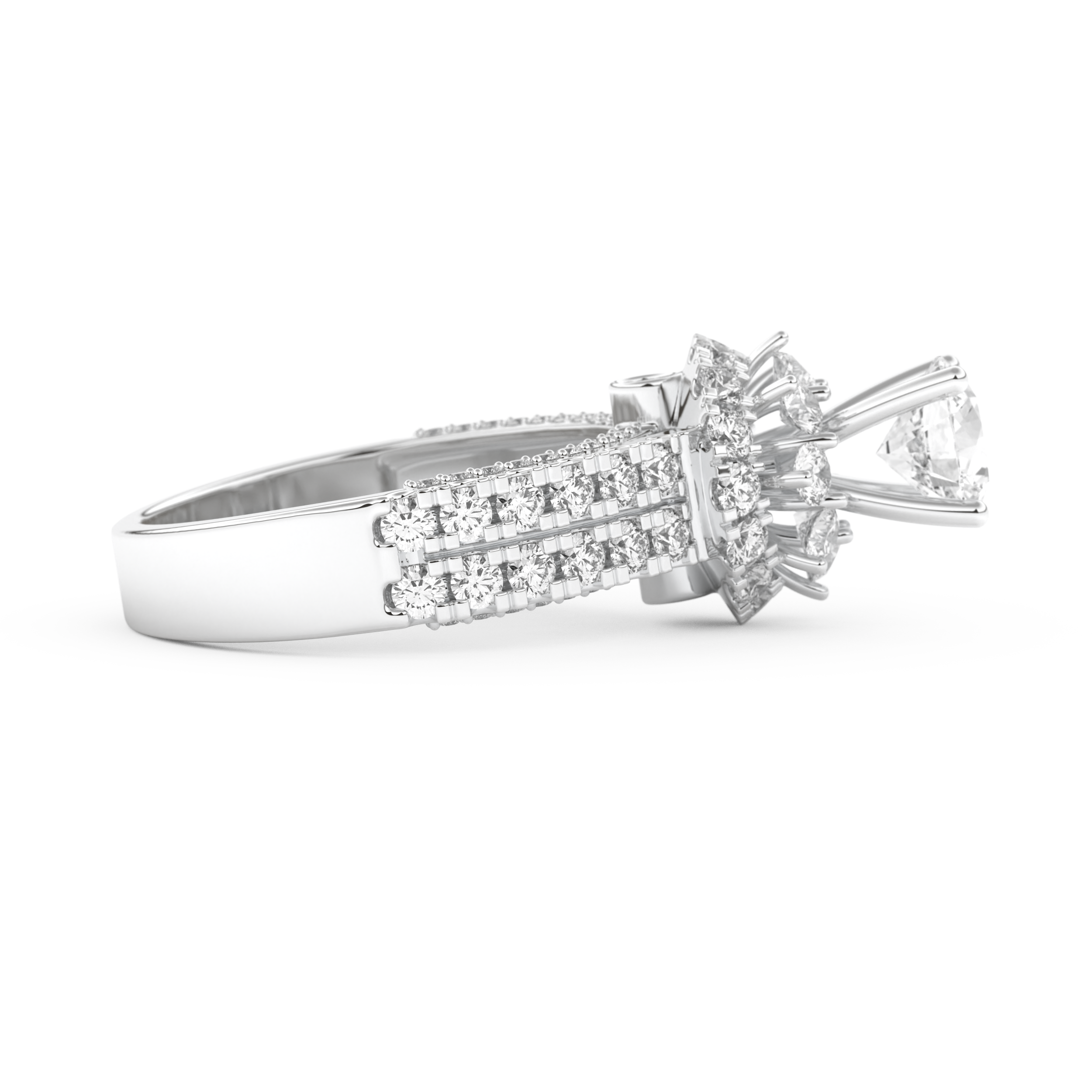 Elongated Round Cut 0.81 Carat Moissanite Ring – Halo & Pave Setting in Gold