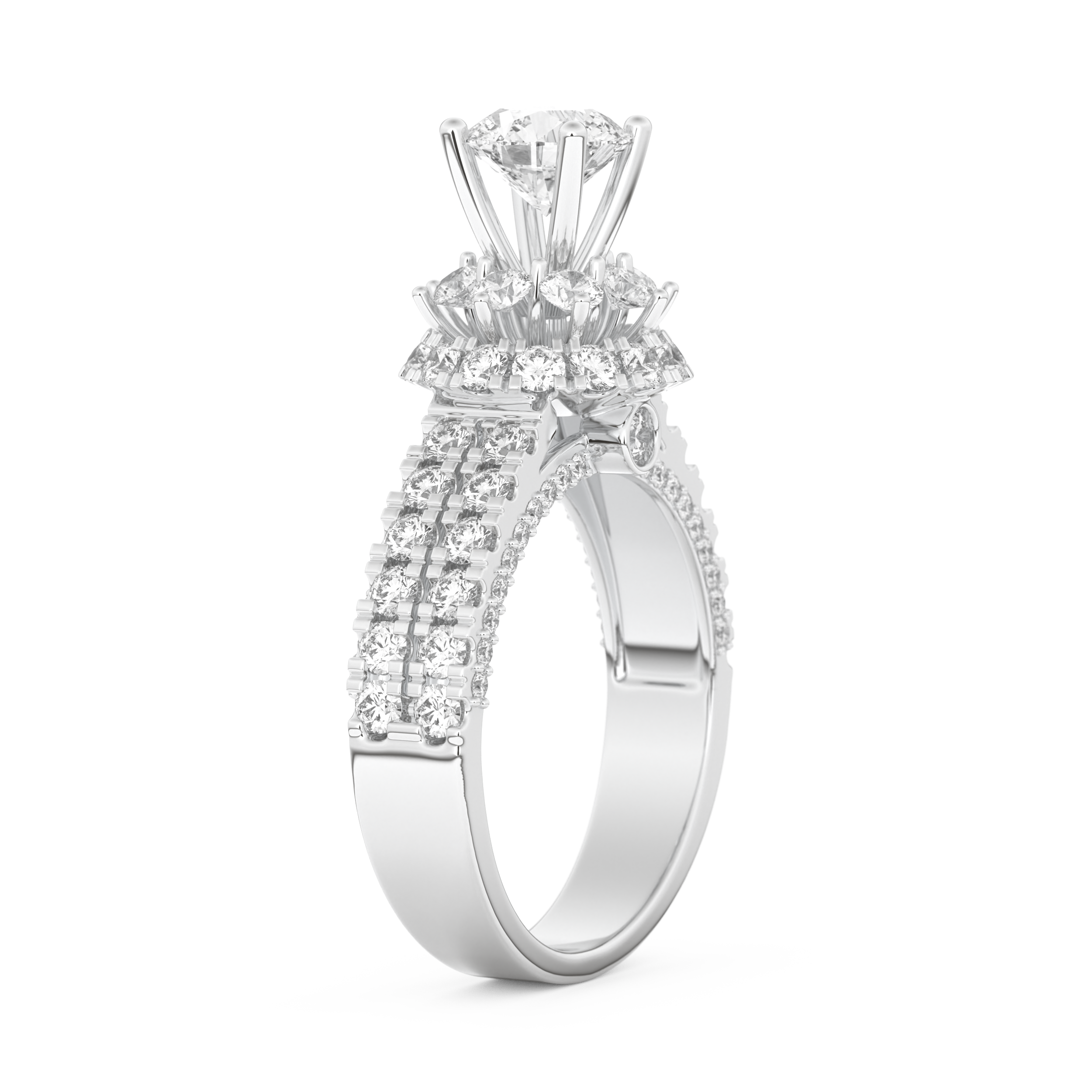 Elongated Round Cut 0.81 Carat Moissanite Ring – Halo & Pave Setting in Gold