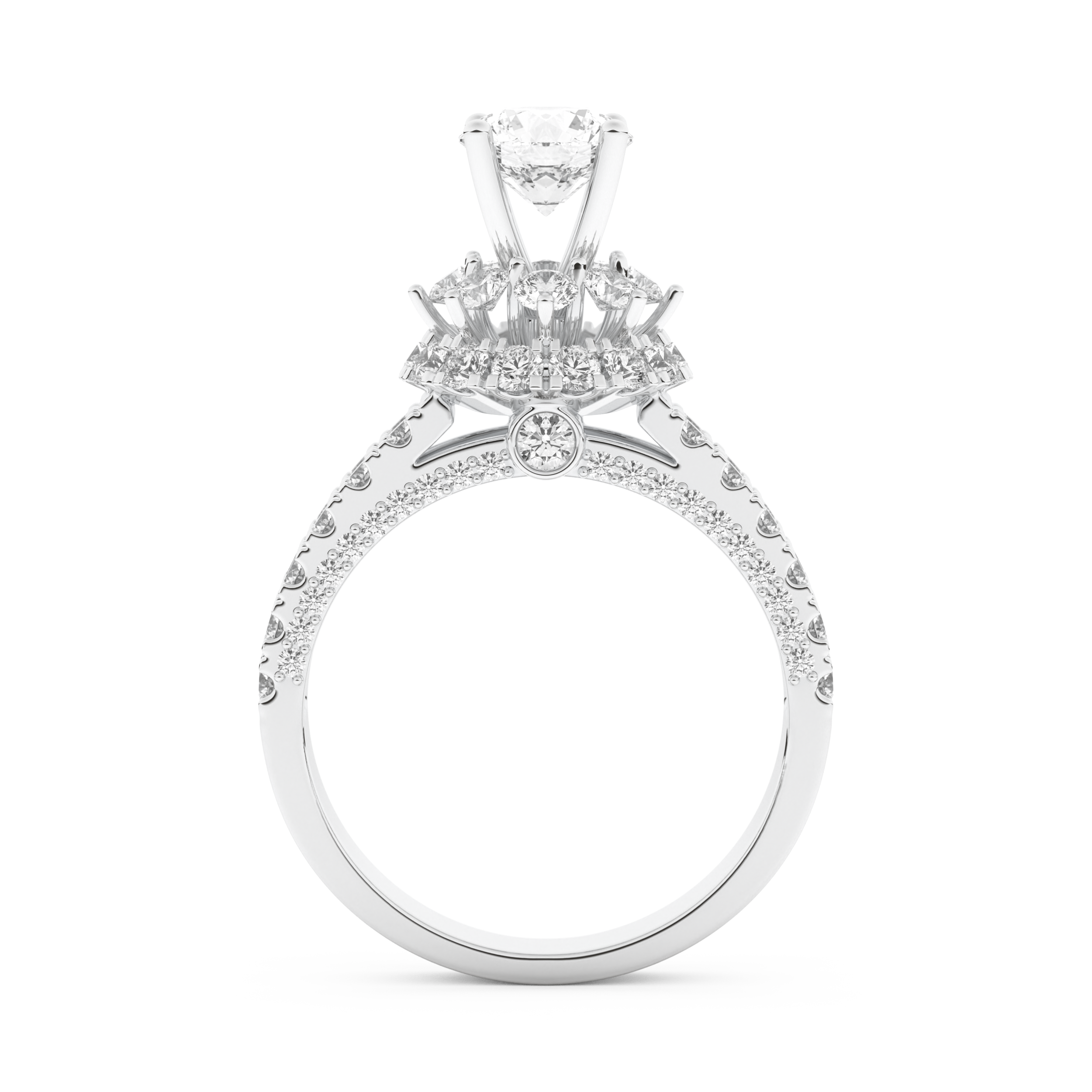 Elongated Round Cut 0.81 Carat Moissanite Ring – Halo & Pave Setting in Gold
