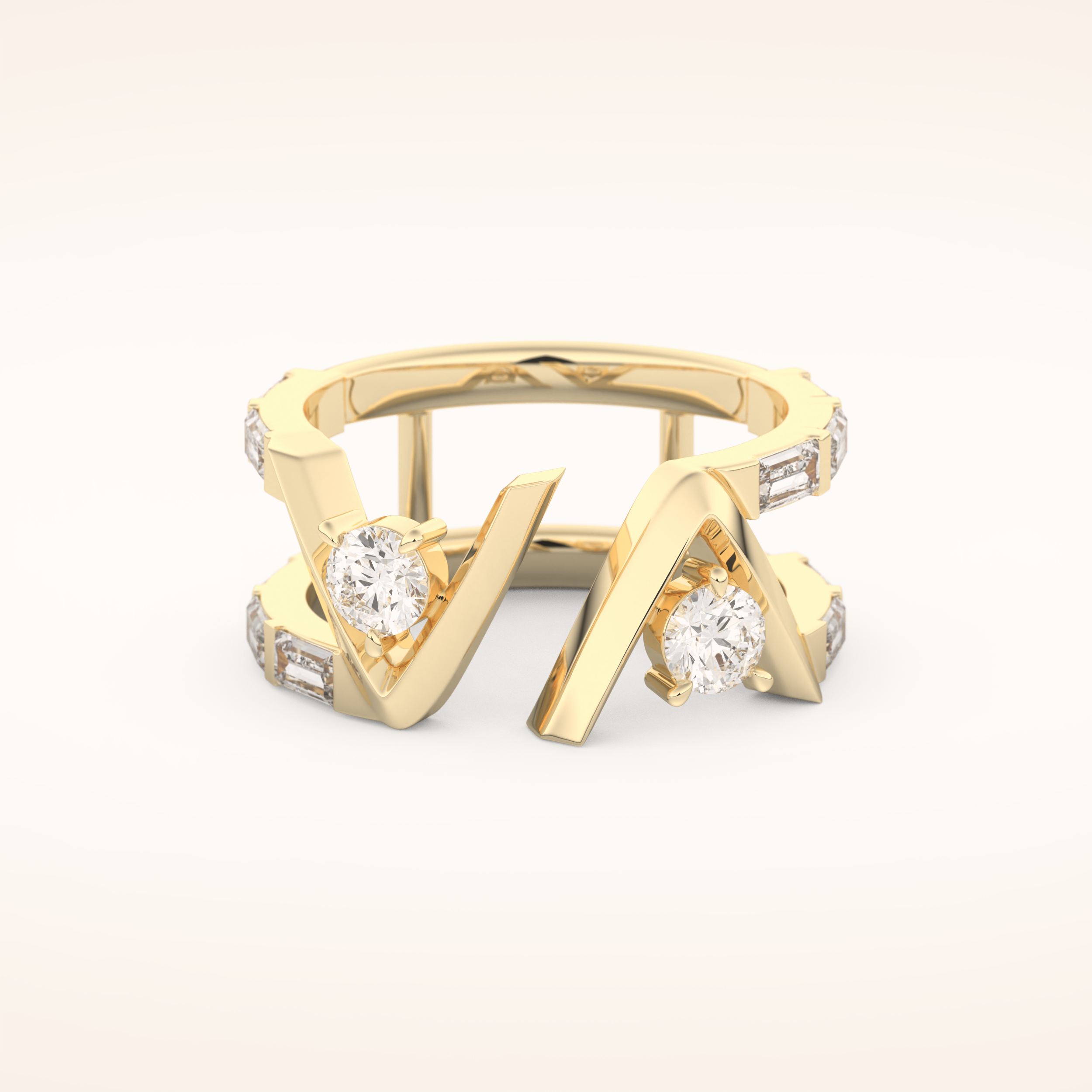 1.18 TCW Round & Baguette Shaped Moissanite V Double Shank Wedding Band