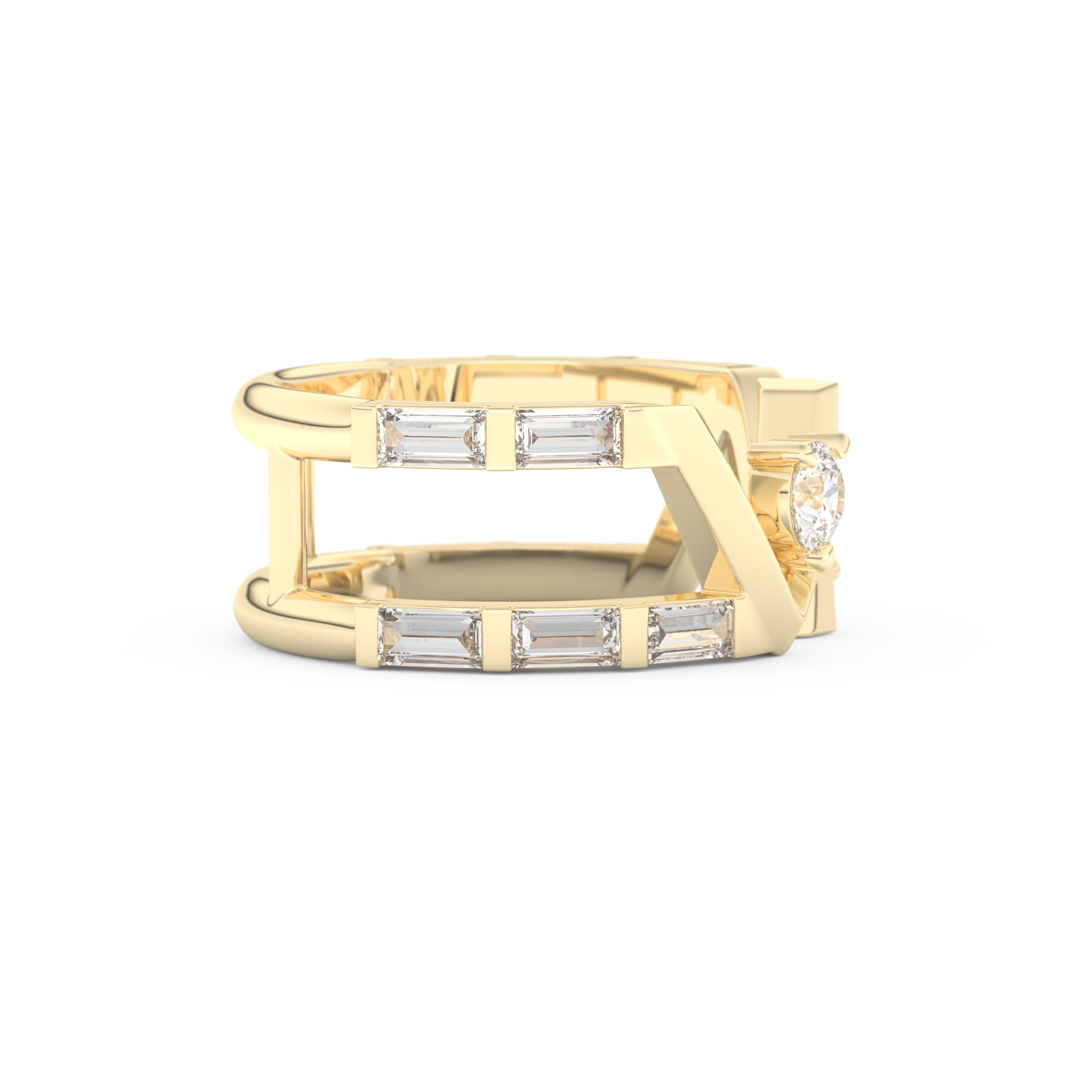 Half Eternity Wedding Band with 1.18 CT Round and Baguette Cut Moissanite – Yellow, White, or Rose Gold 2