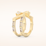 1.18 TCW Round & Baguette Shaped Moissanite V Double Shank Wedding Band