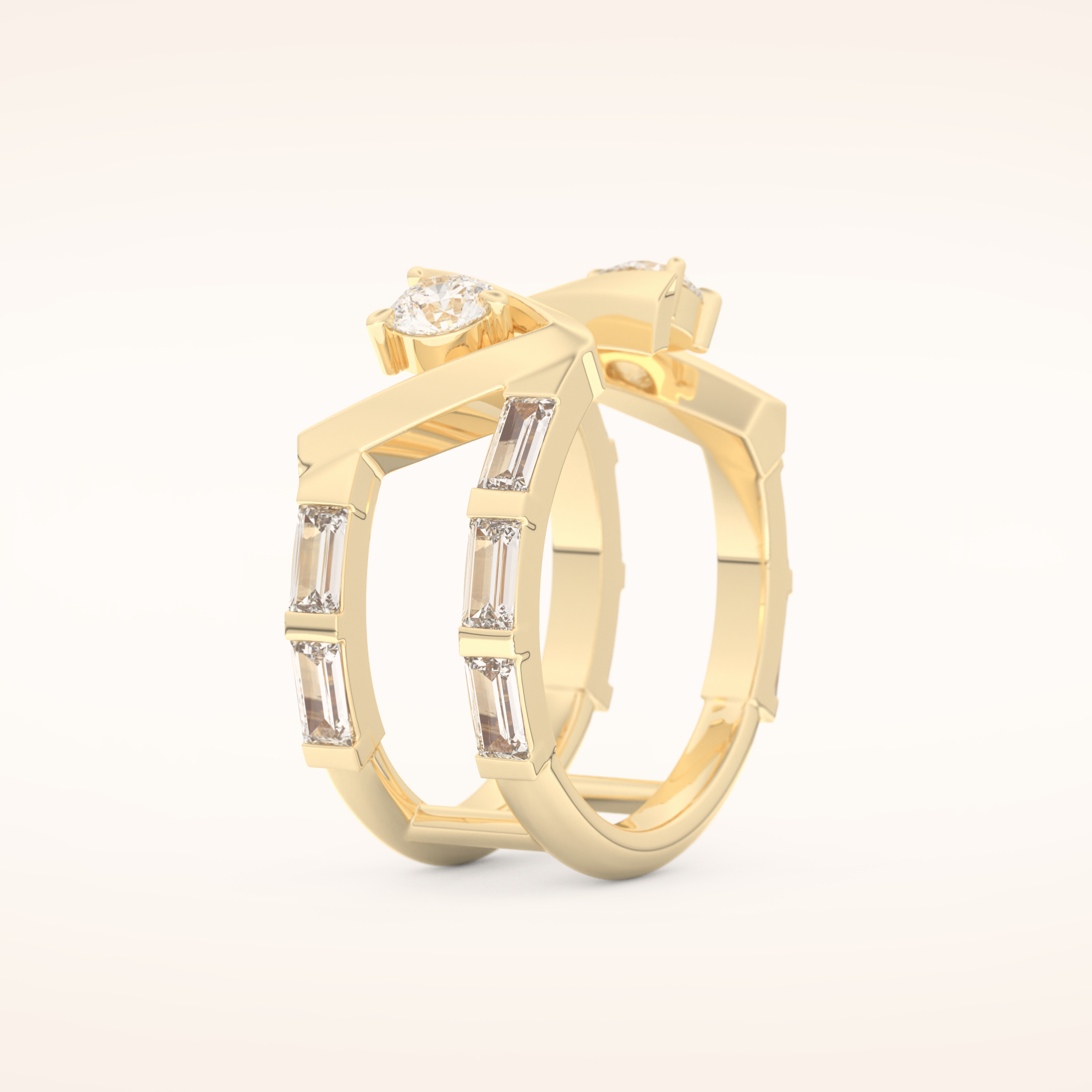 1.18 TCW Round & Baguette Shaped Moissanite V Double Shank Wedding Band