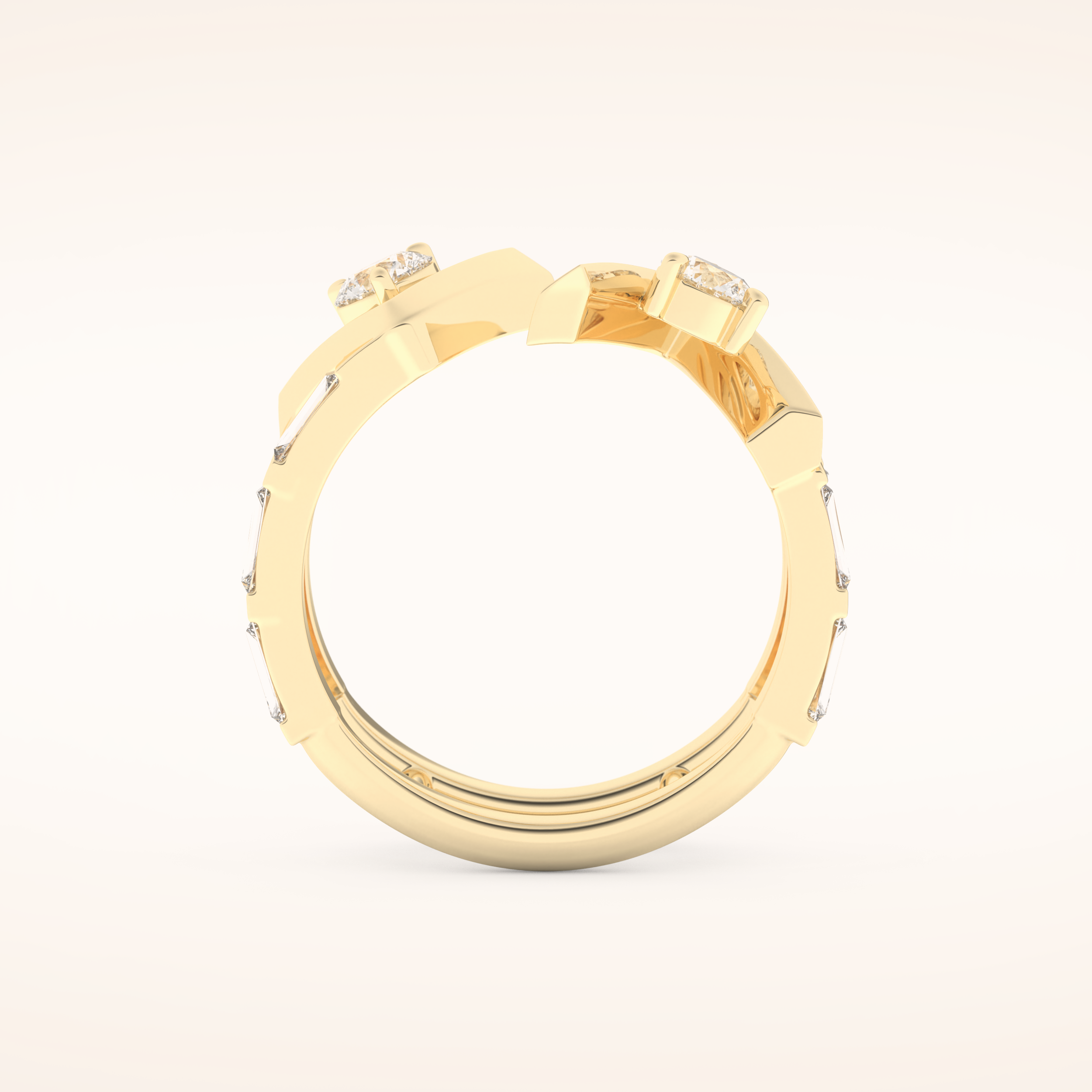1.18 TCW Round & Baguette Shaped Moissanite V Double Shank Wedding Band