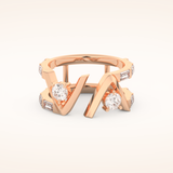 1.18 TCW Round & Baguette Shaped Moissanite V Double Shank Wedding Band