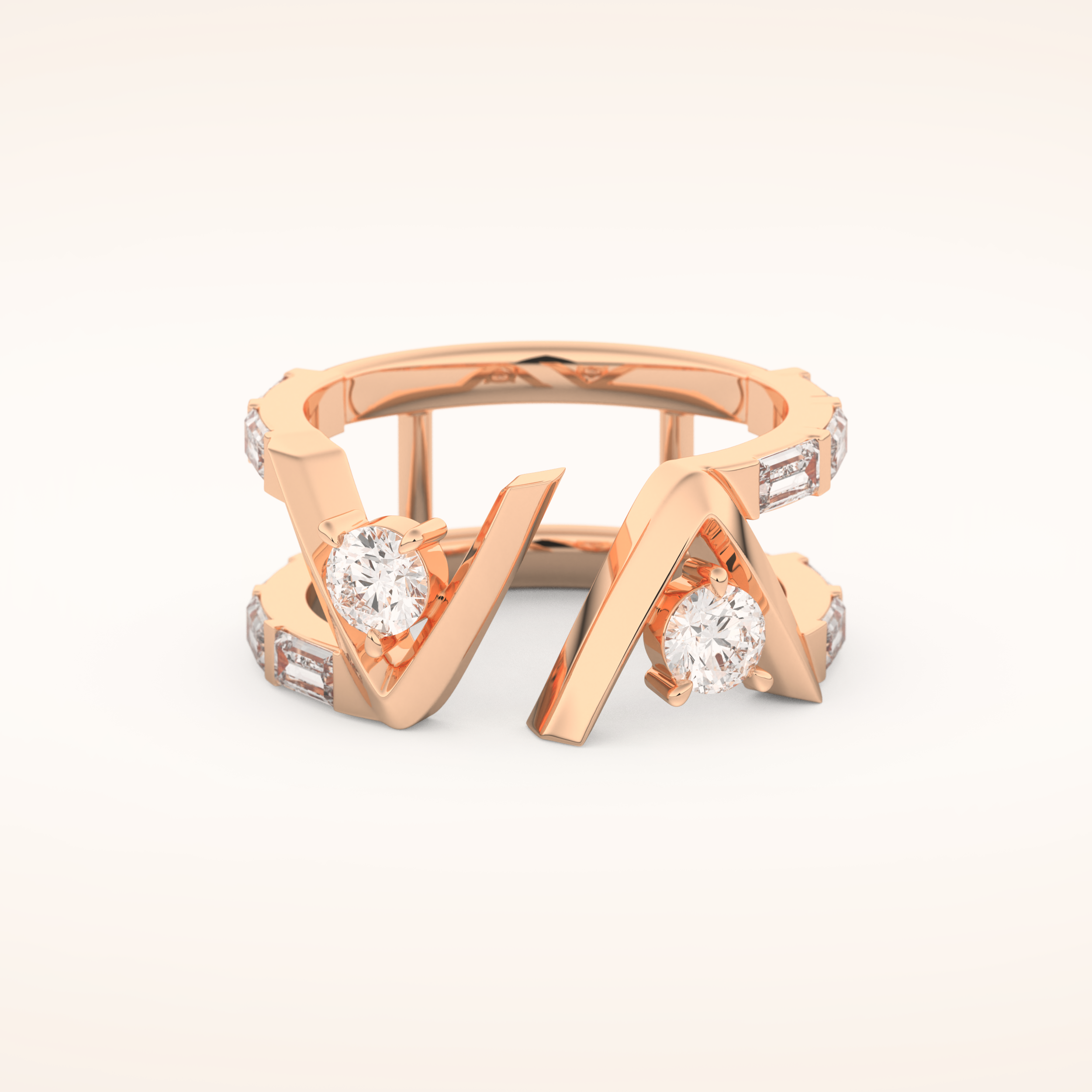 1.18 TCW Round & Baguette Shaped Moissanite V Double Shank Wedding Band