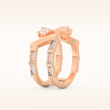 1.18 TCW Round & Baguette Shaped Moissanite V Double Shank Wedding Band