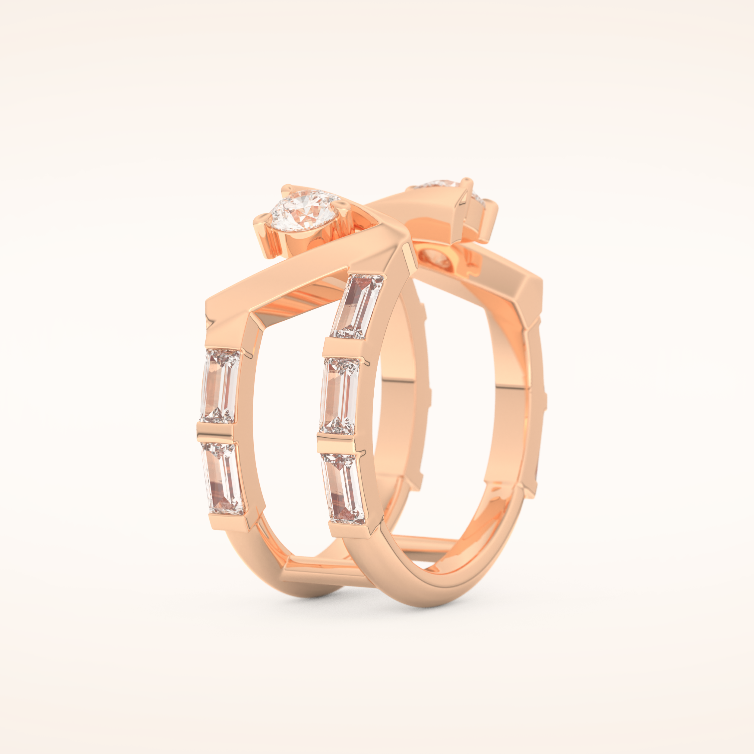 1.18 TCW Round & Baguette Shaped Moissanite V Double Shank Wedding Band