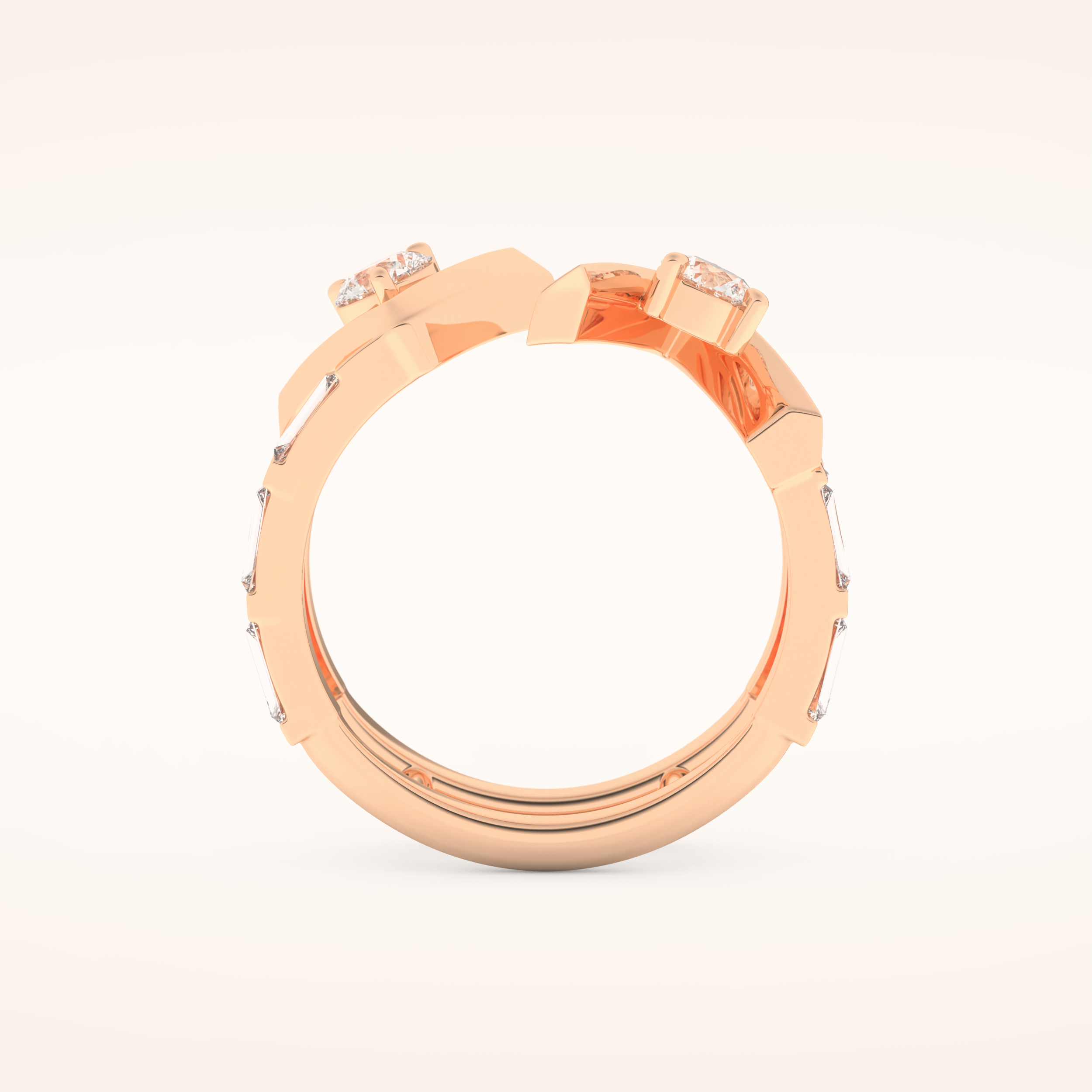 1.18 TCW Round & Baguette Shaped Moissanite V Double Shank Wedding Band