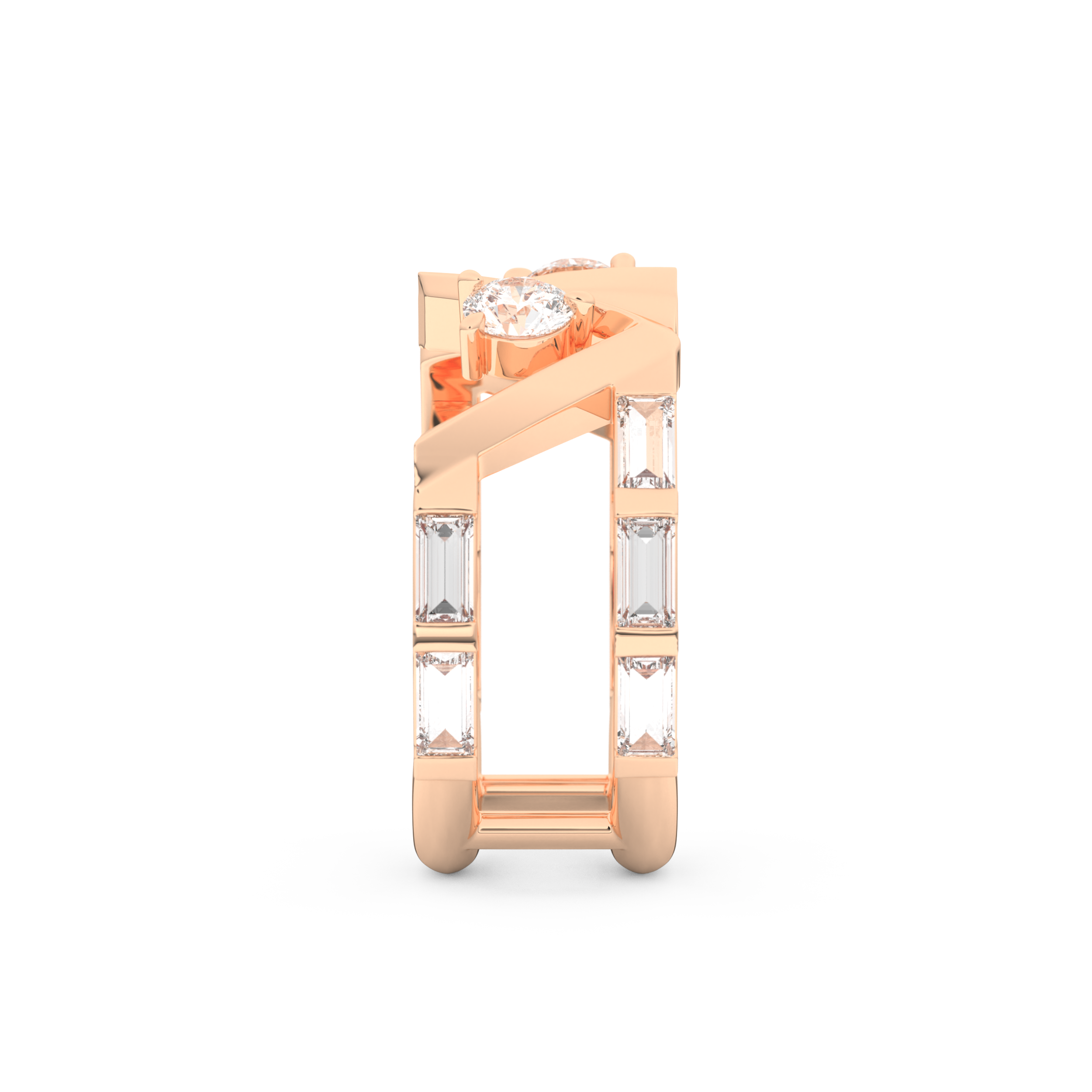 Half Eternity Wedding Band with 1.18 CT Round and Baguette Cut Moissanite – Yellow, White, or Rose Gold 18