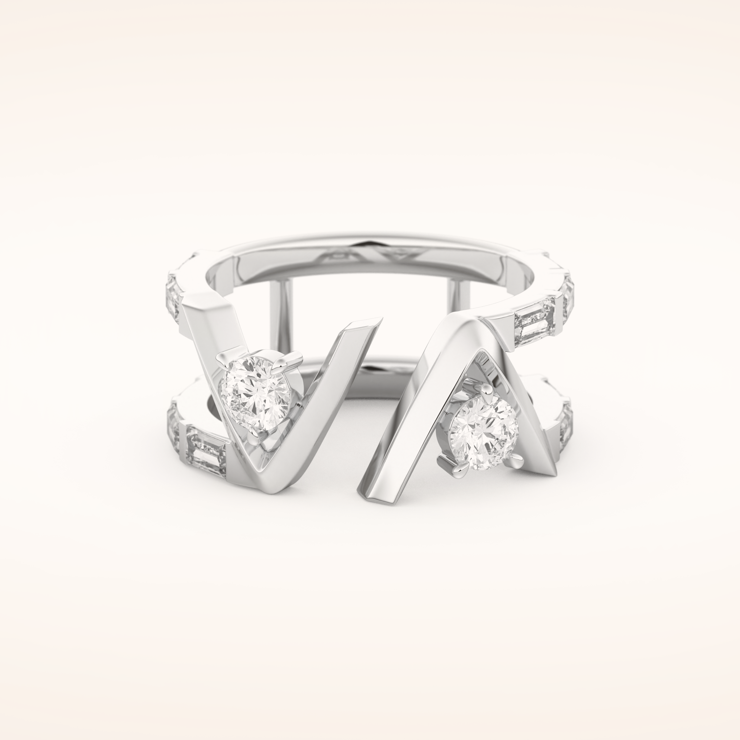 1.18 TCW Round & Baguette Shaped Moissanite V Double Shank Wedding Band