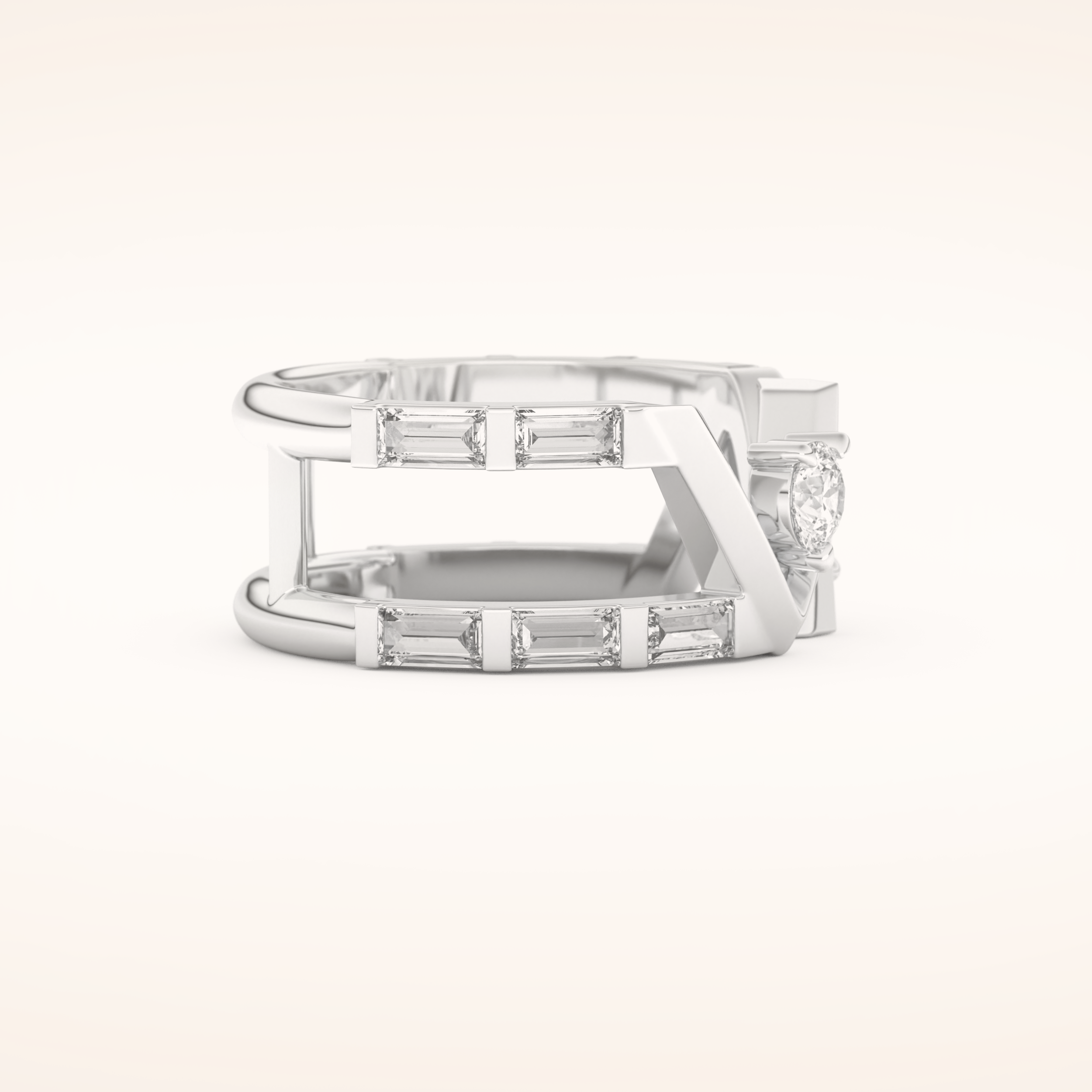 1.18 TCW Round & Baguette Shaped Moissanite V Double Shank Wedding Band