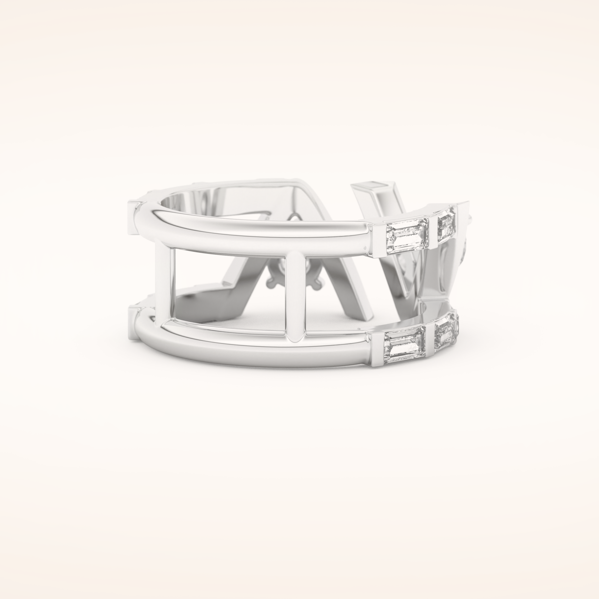 1.18 TCW Round & Baguette Shaped Moissanite V Double Shank Wedding Band