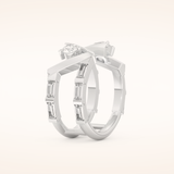 1.18 TCW Round & Baguette Shaped Moissanite V Double Shank Wedding Band