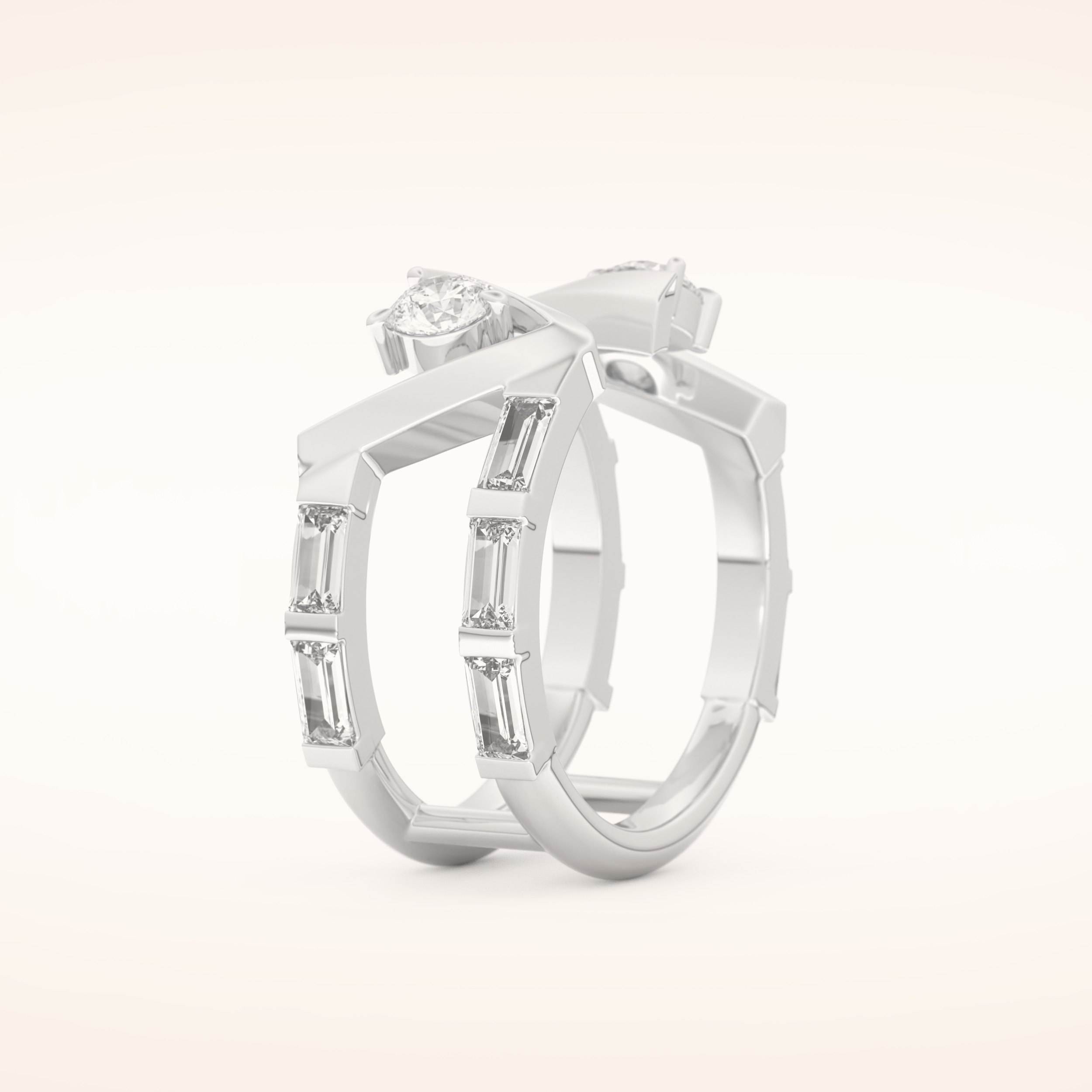 1.18 TCW Round & Baguette Shaped Moissanite V Double Shank Wedding Band