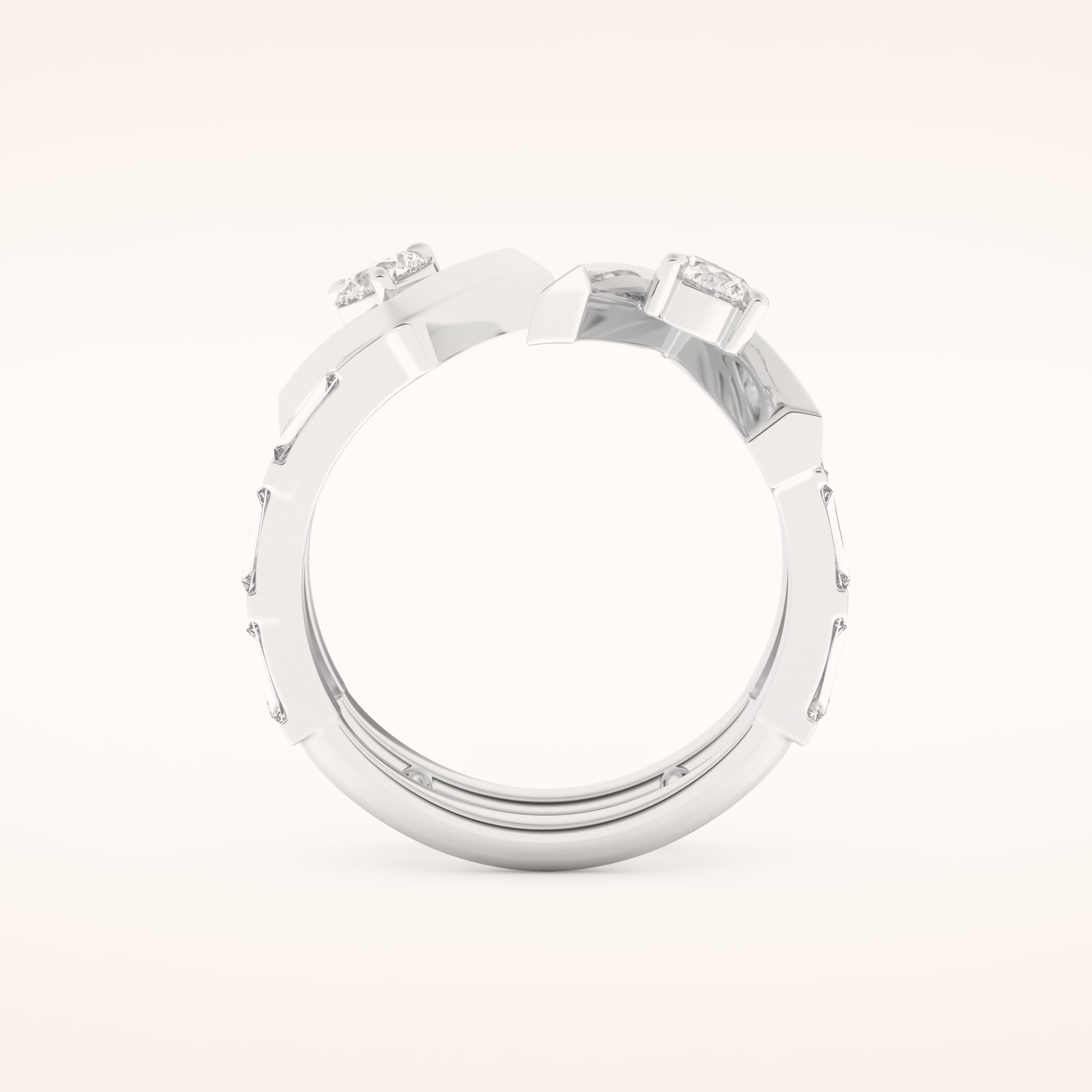 1.18 TCW Round & Baguette Shaped Moissanite V Double Shank Wedding Band