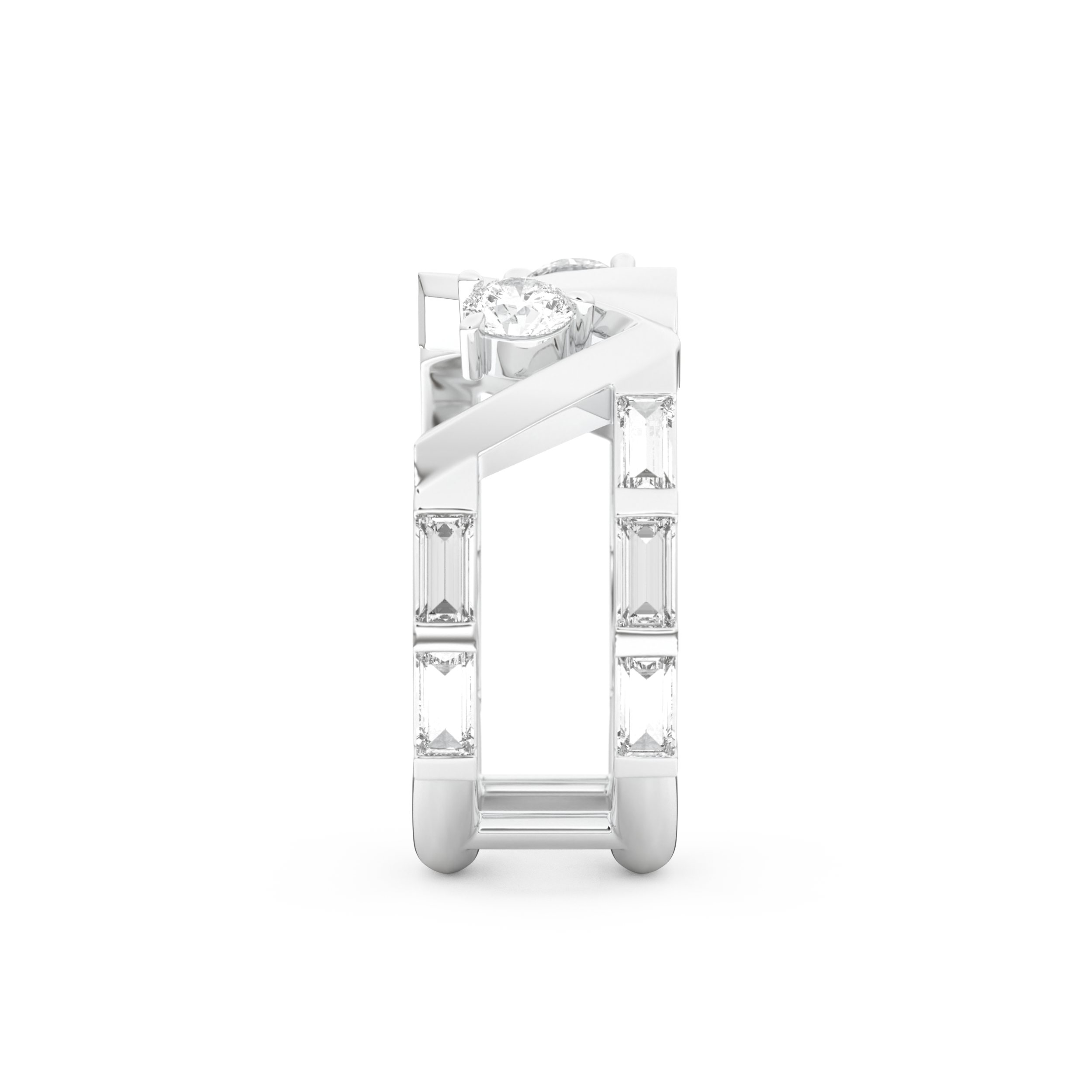 Half Eternity Wedding Band with 1.18 CT Round and Baguette Cut Moissanite – Yellow, White, or Rose Gold 10
