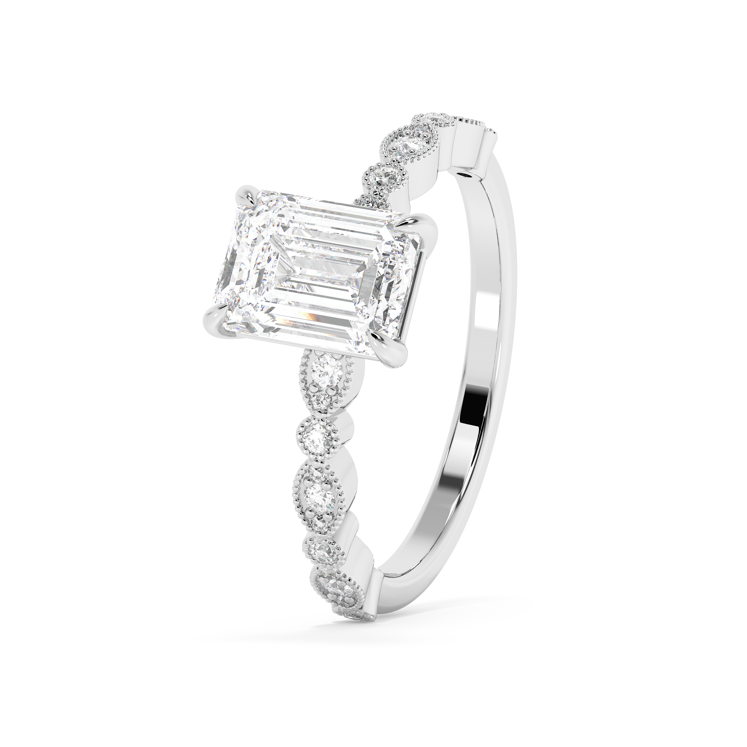 Emerald Solitaire Lab Grown Diamond Engagement Ring