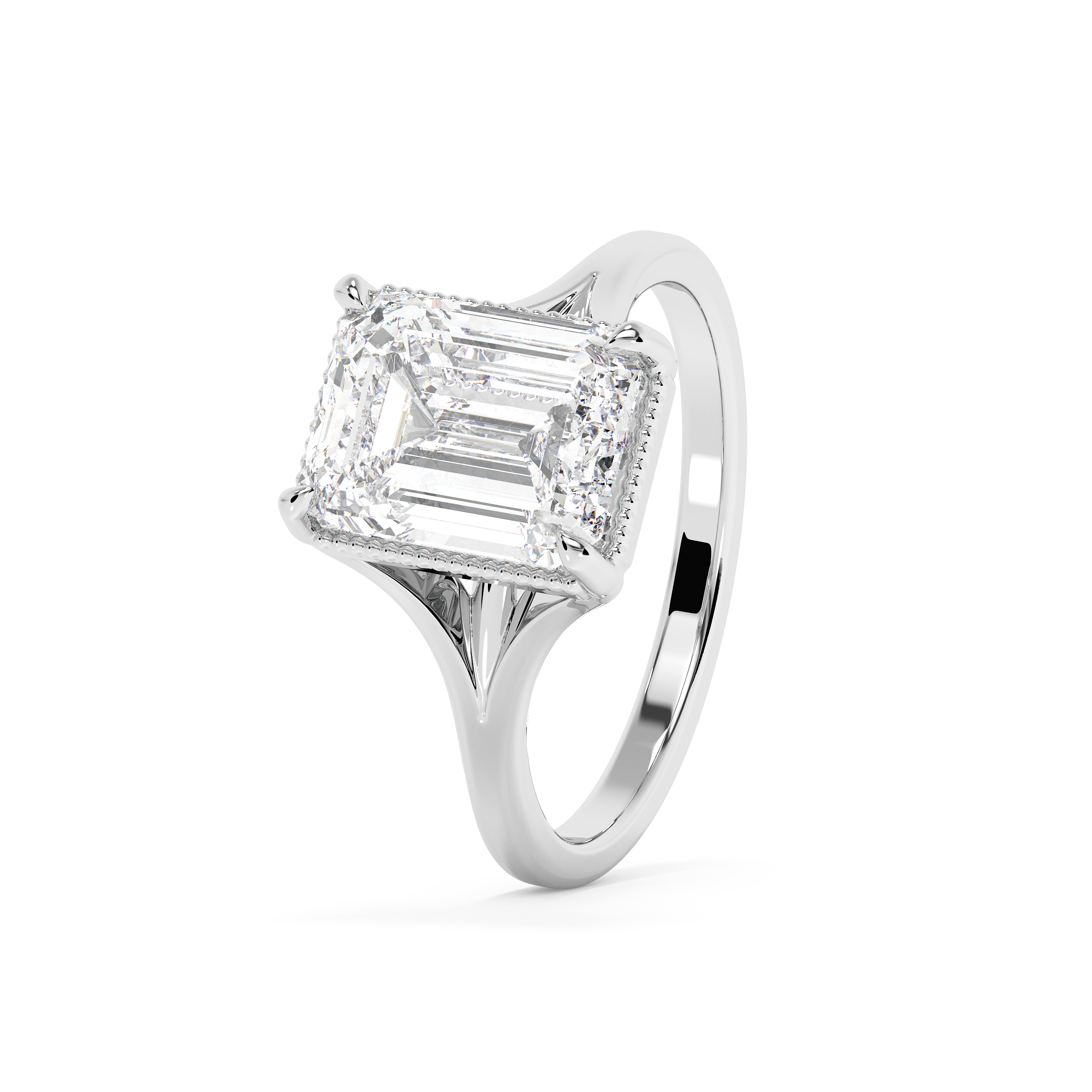 Emerald Solitaire Lab Grown Diamond Engagement Ring