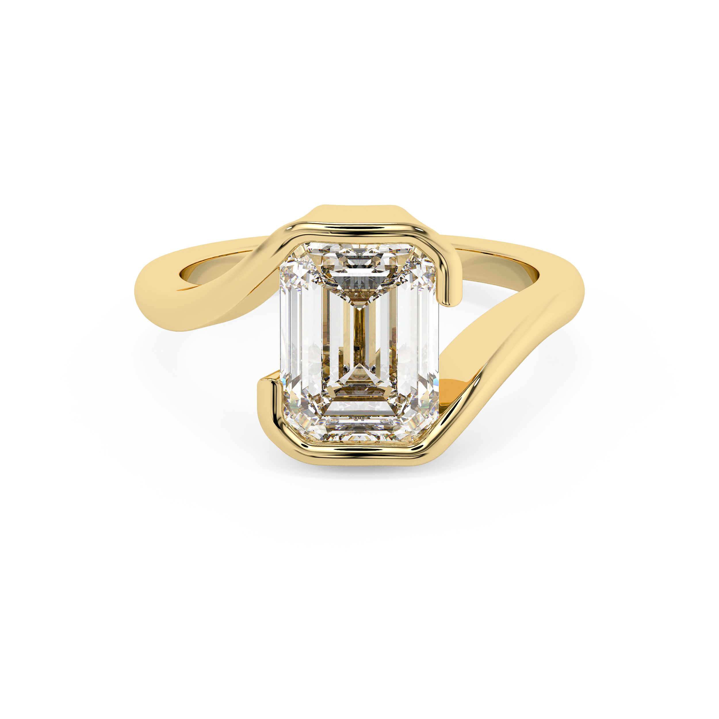 Emerald Solitaire Swirl Lab Grown Diamond Engagement Ring