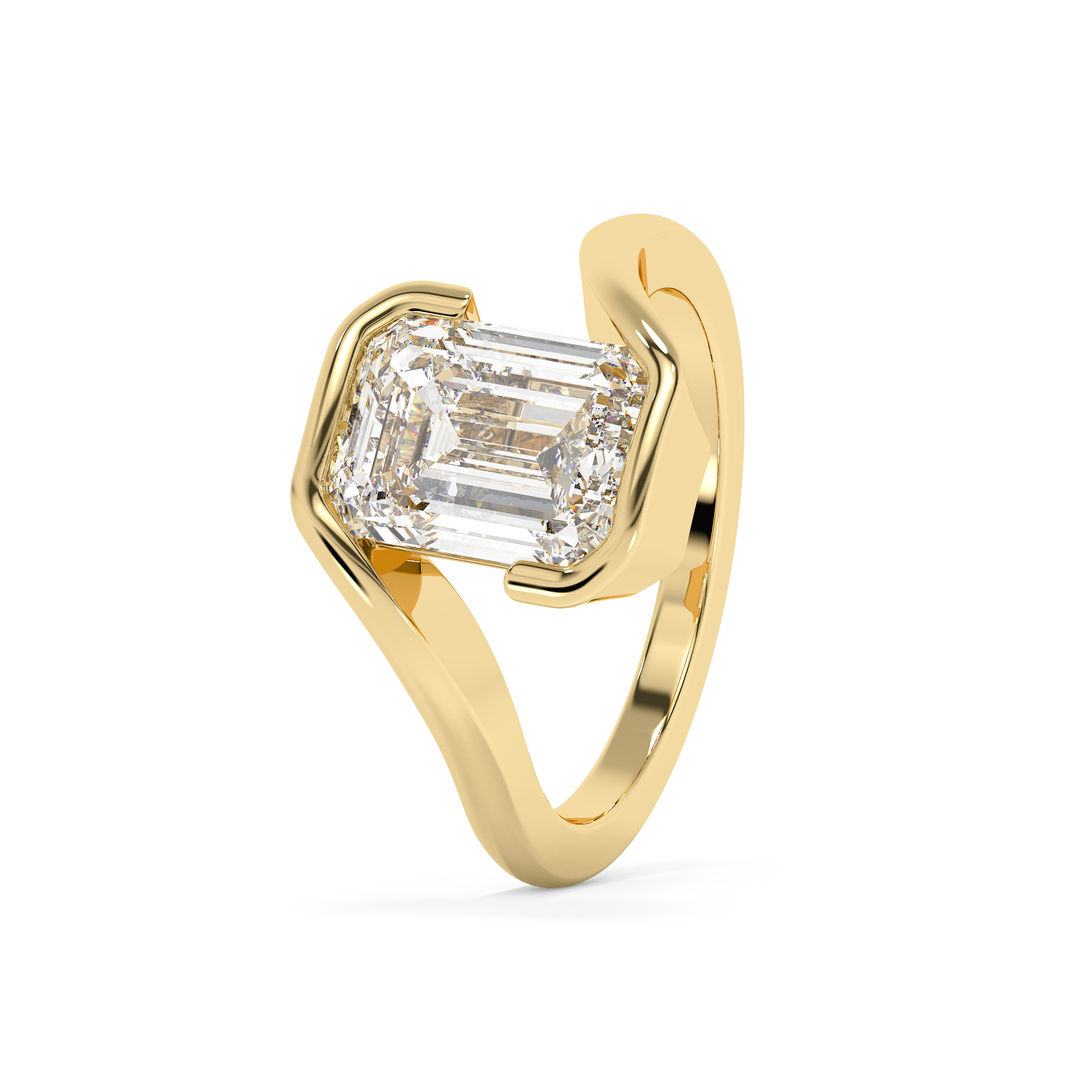 Emerald Solitaire Swirl Lab Grown Diamond Engagement Ring