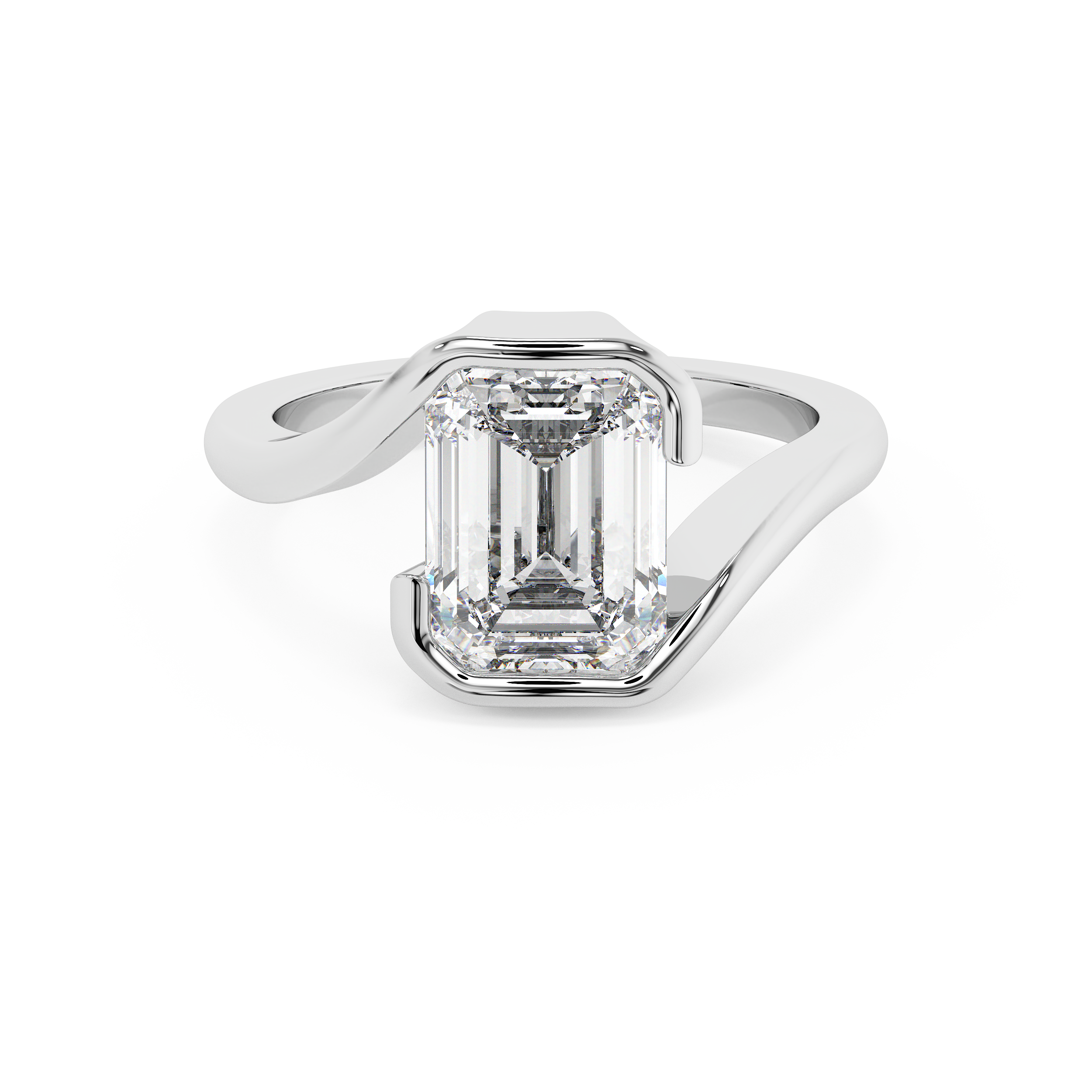 Emerald Solitaire Swirl Lab Grown Diamond Engagement Ring