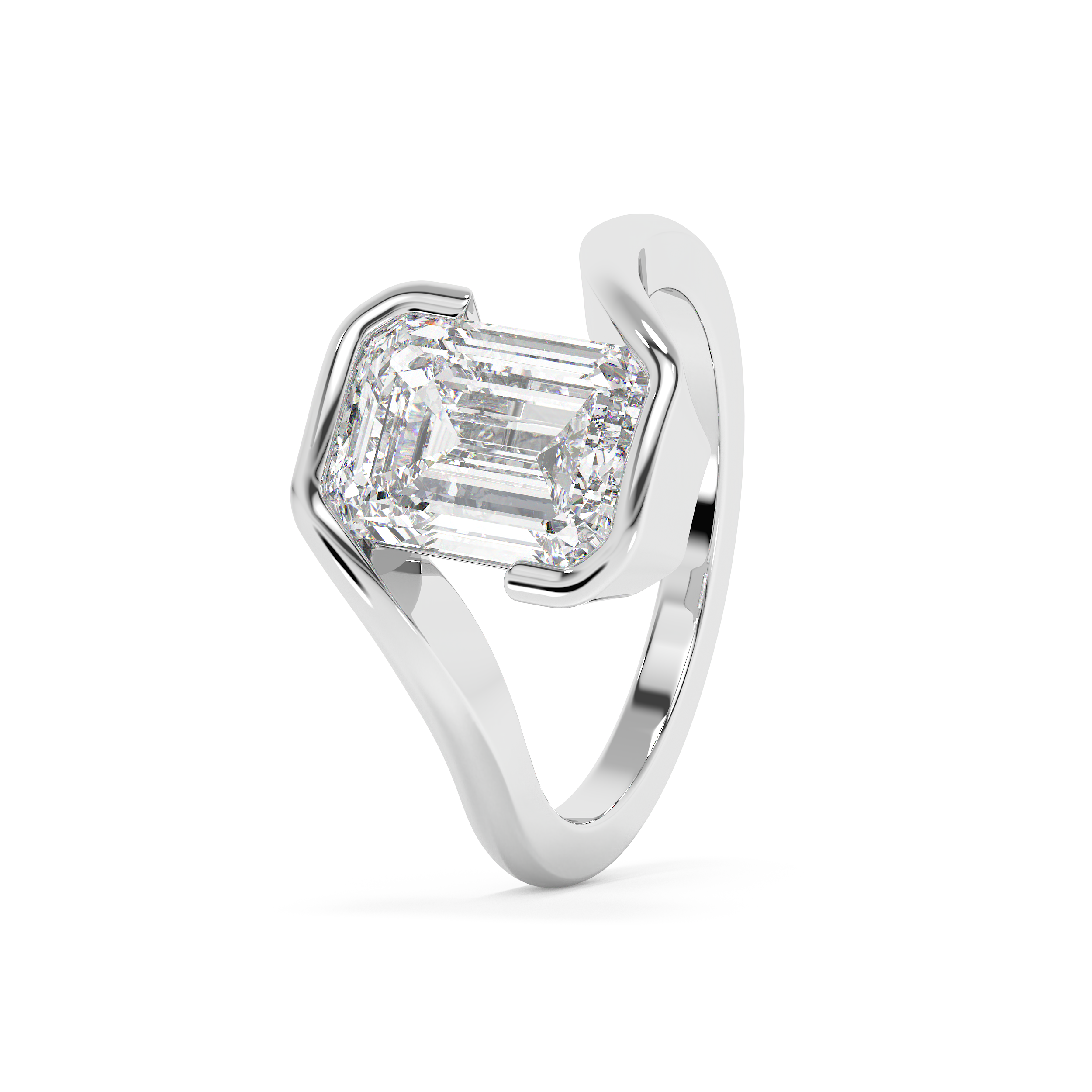 Emerald Solitaire Swirl Lab Grown Diamond Engagement Ring
