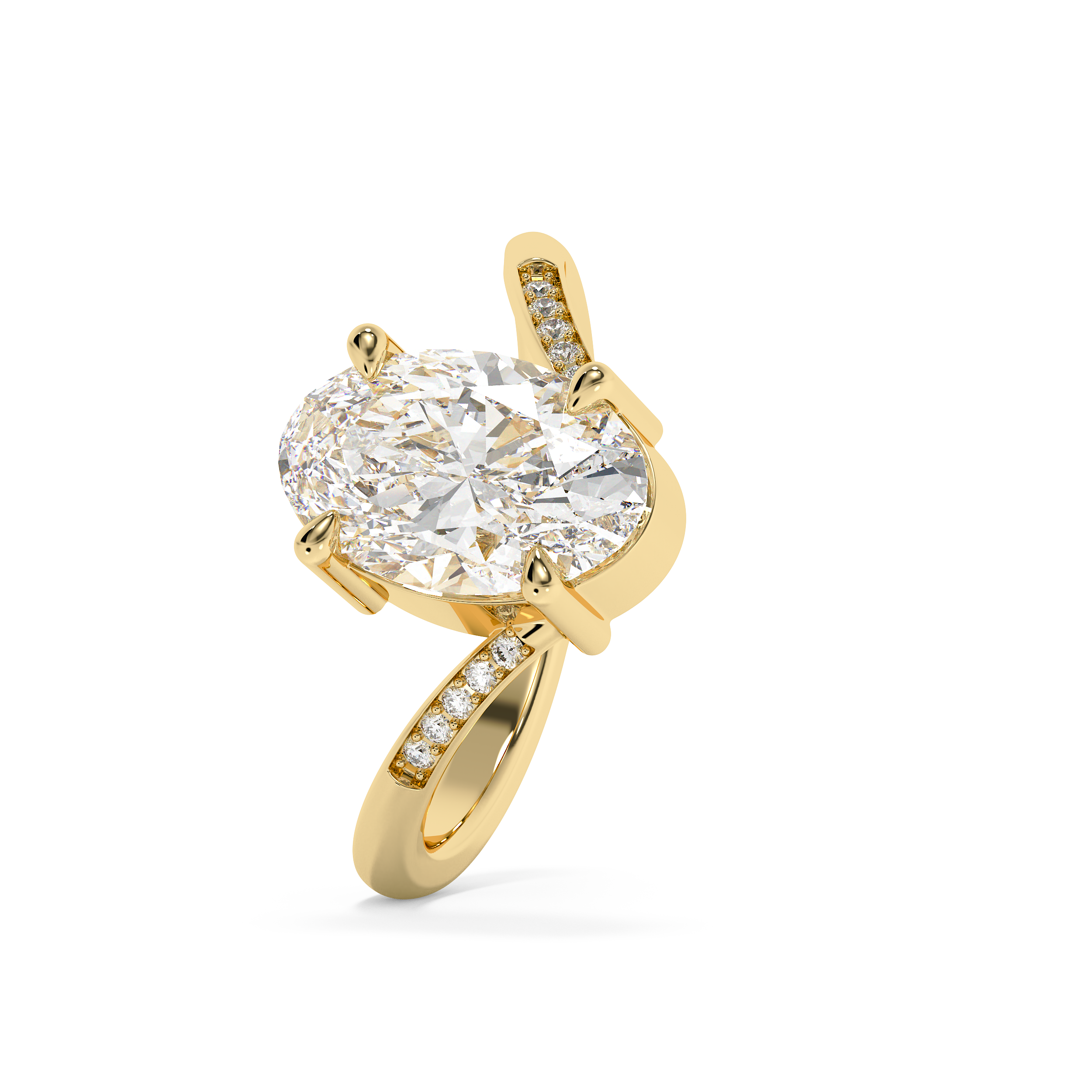 Oval V Shaped Pave Lab Grown Diamond Engagement Ring