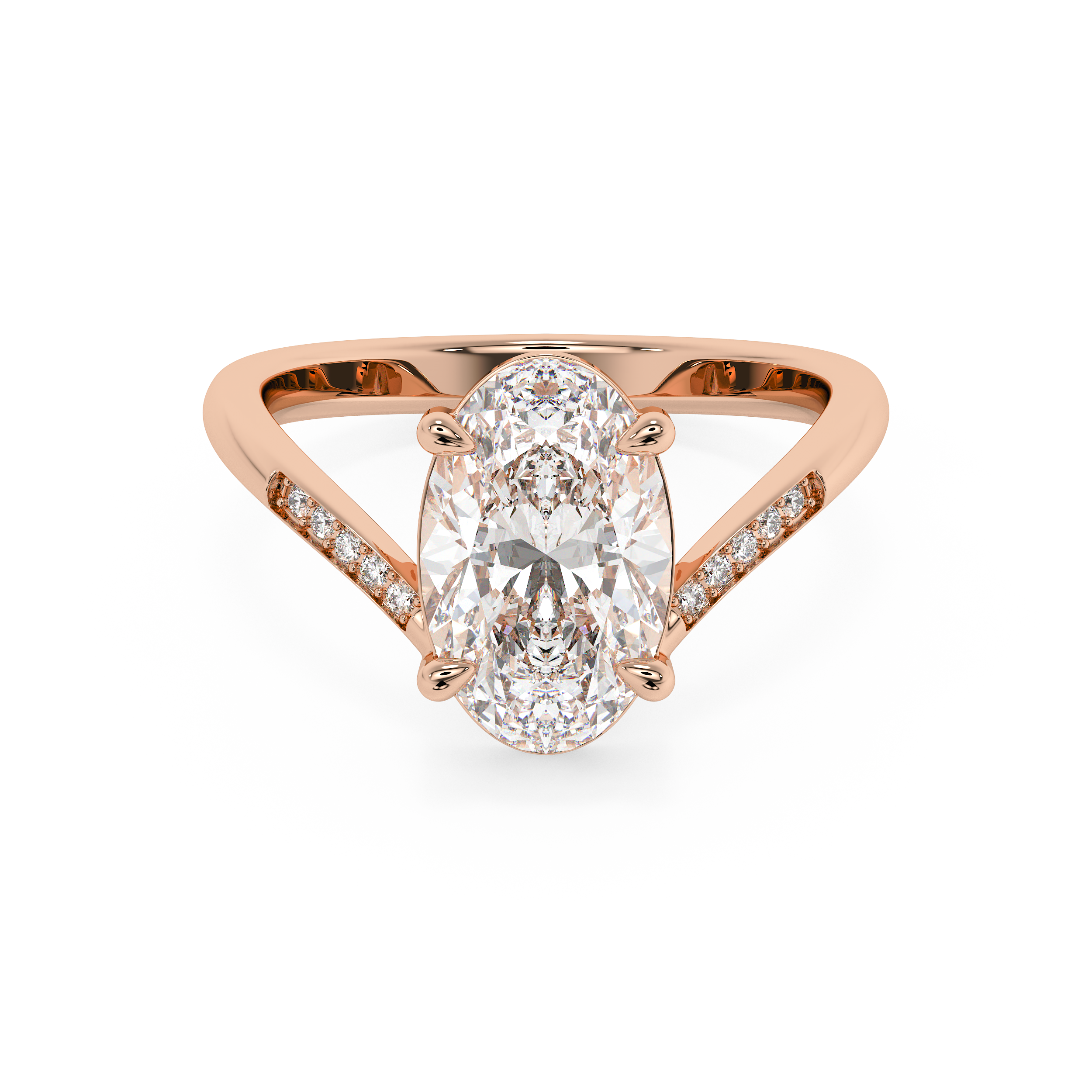 Oval V Shaped Pave Lab Grown Diamond Engagement Ring