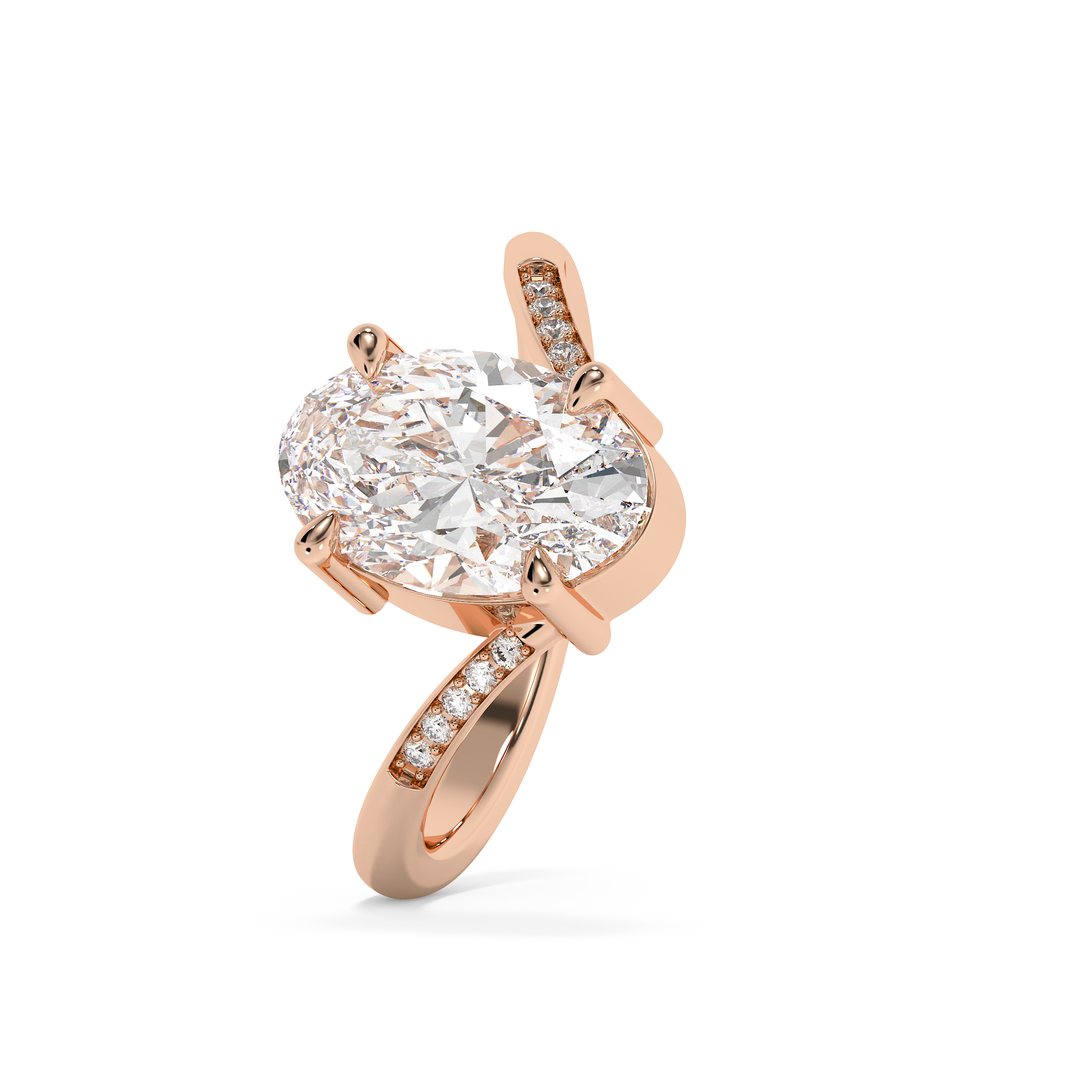 Oval V Shaped Pave Lab Grown Diamond Engagement Ring