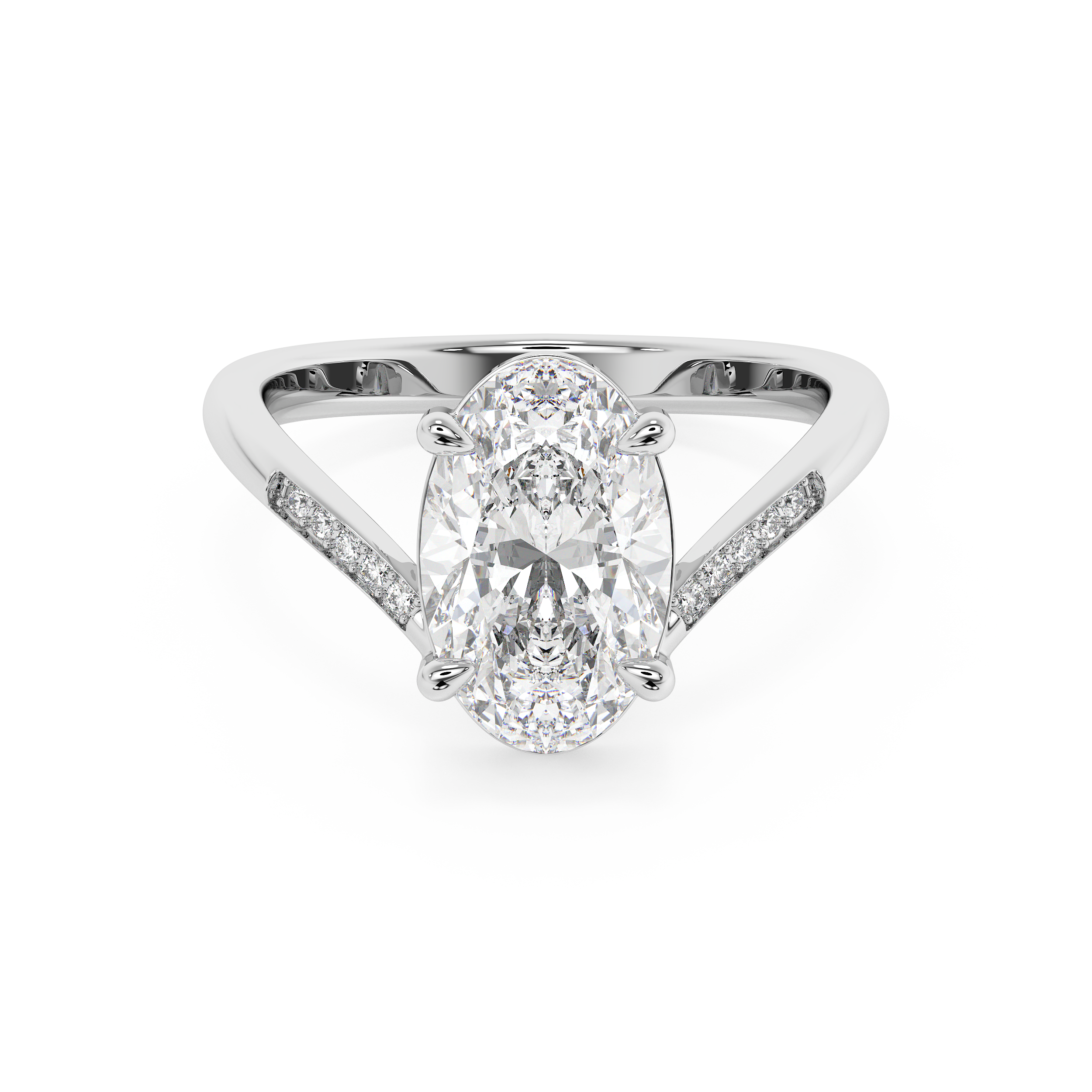 Oval V Shaped Pave Lab Grown Diamond Engagement Ring