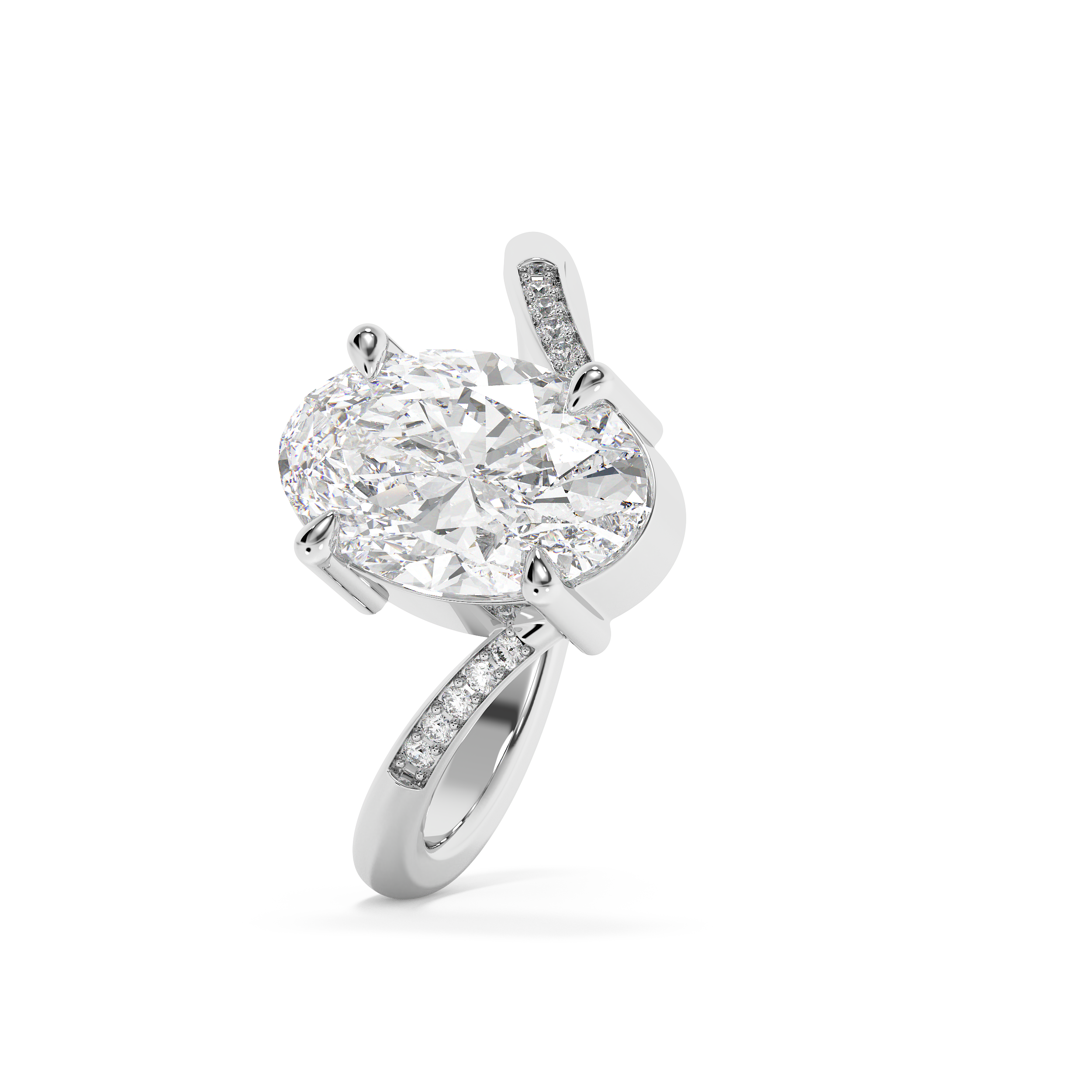 Oval V Shaped Pave Lab Grown Diamond Engagement Ring