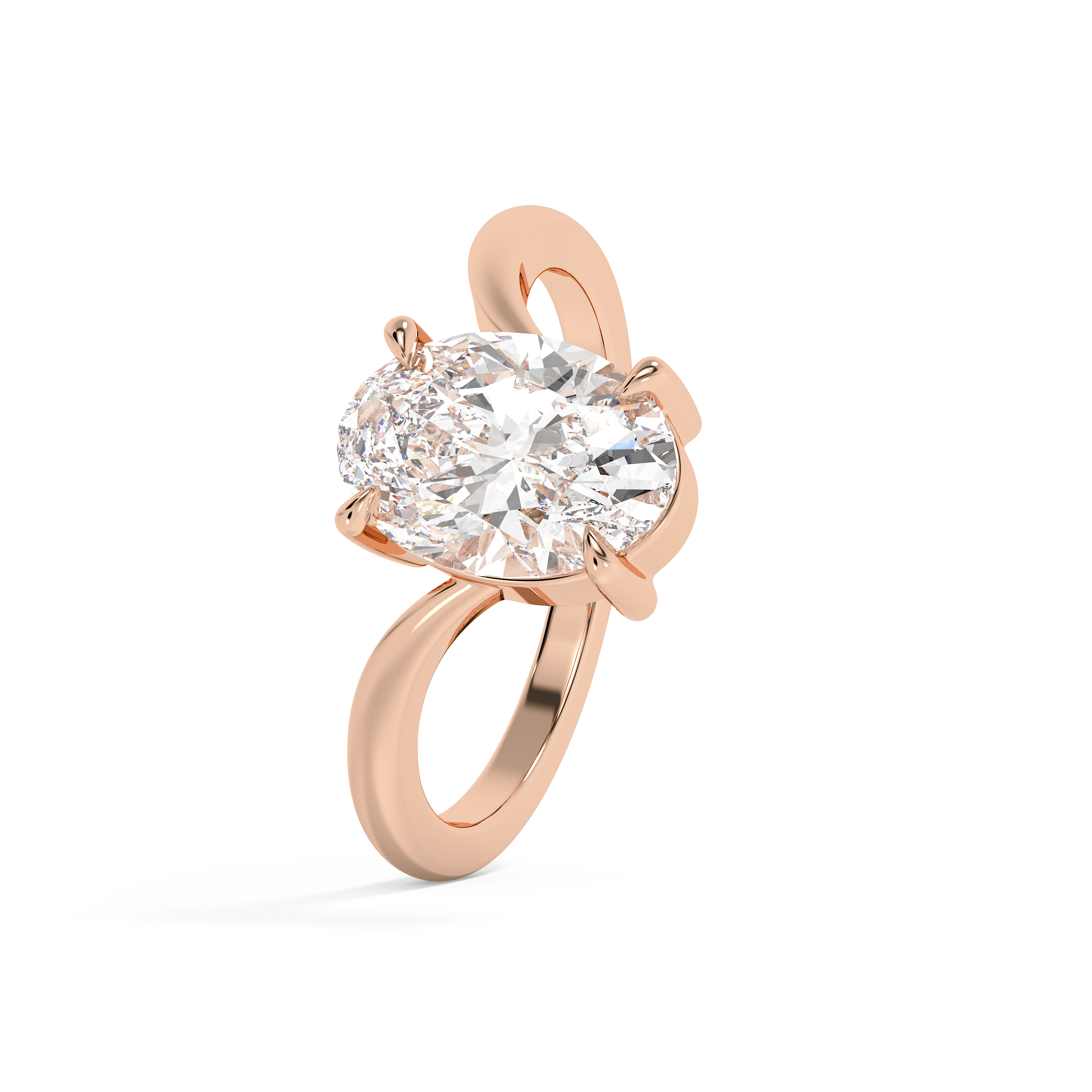 Oval V Shaped Solitaire Lab Grown Diamond Engagement Ring