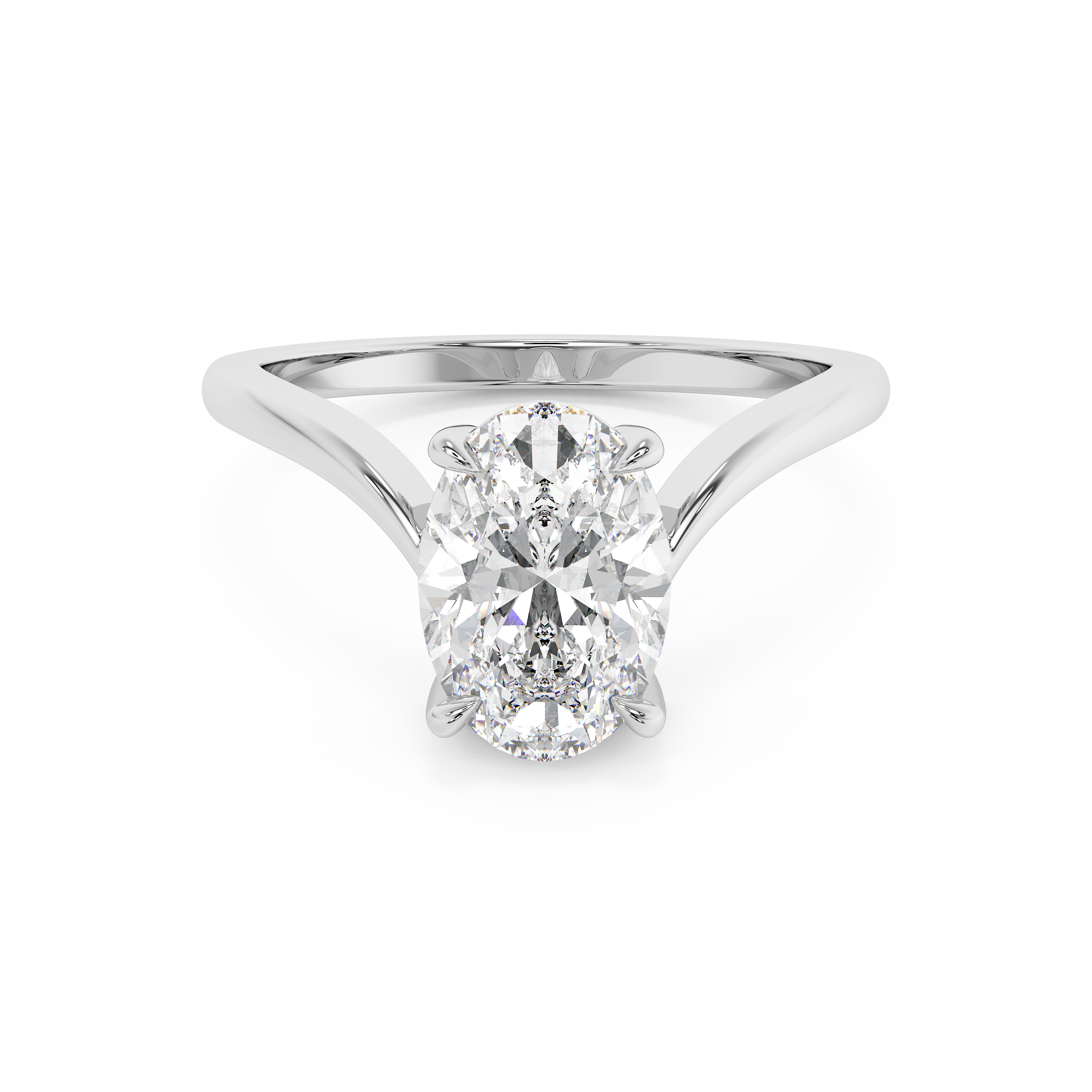 Oval V Shaped Solitaire Lab Grown Diamond Engagement Ring