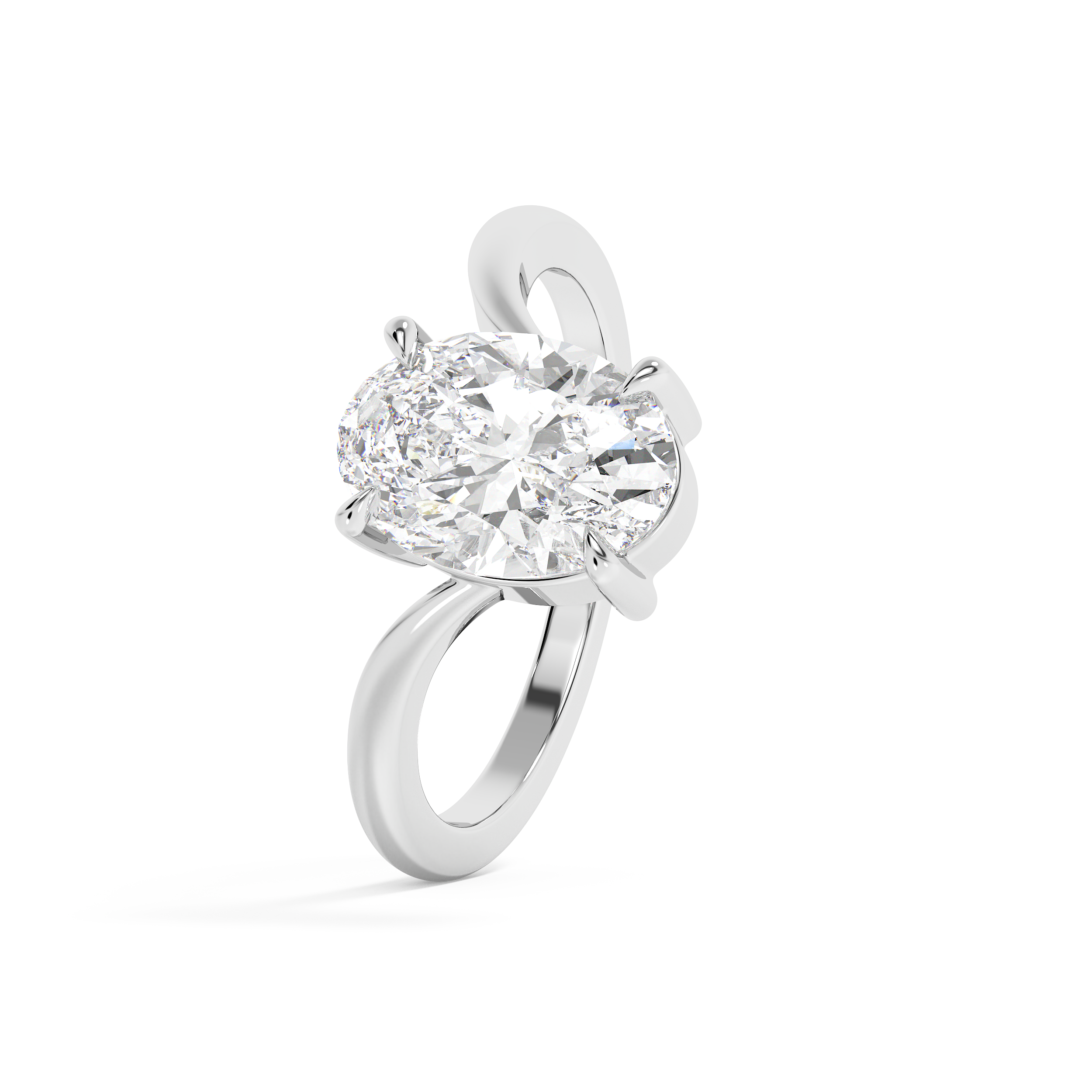 Oval V Shaped Solitaire Lab Grown Diamond Engagement Ring