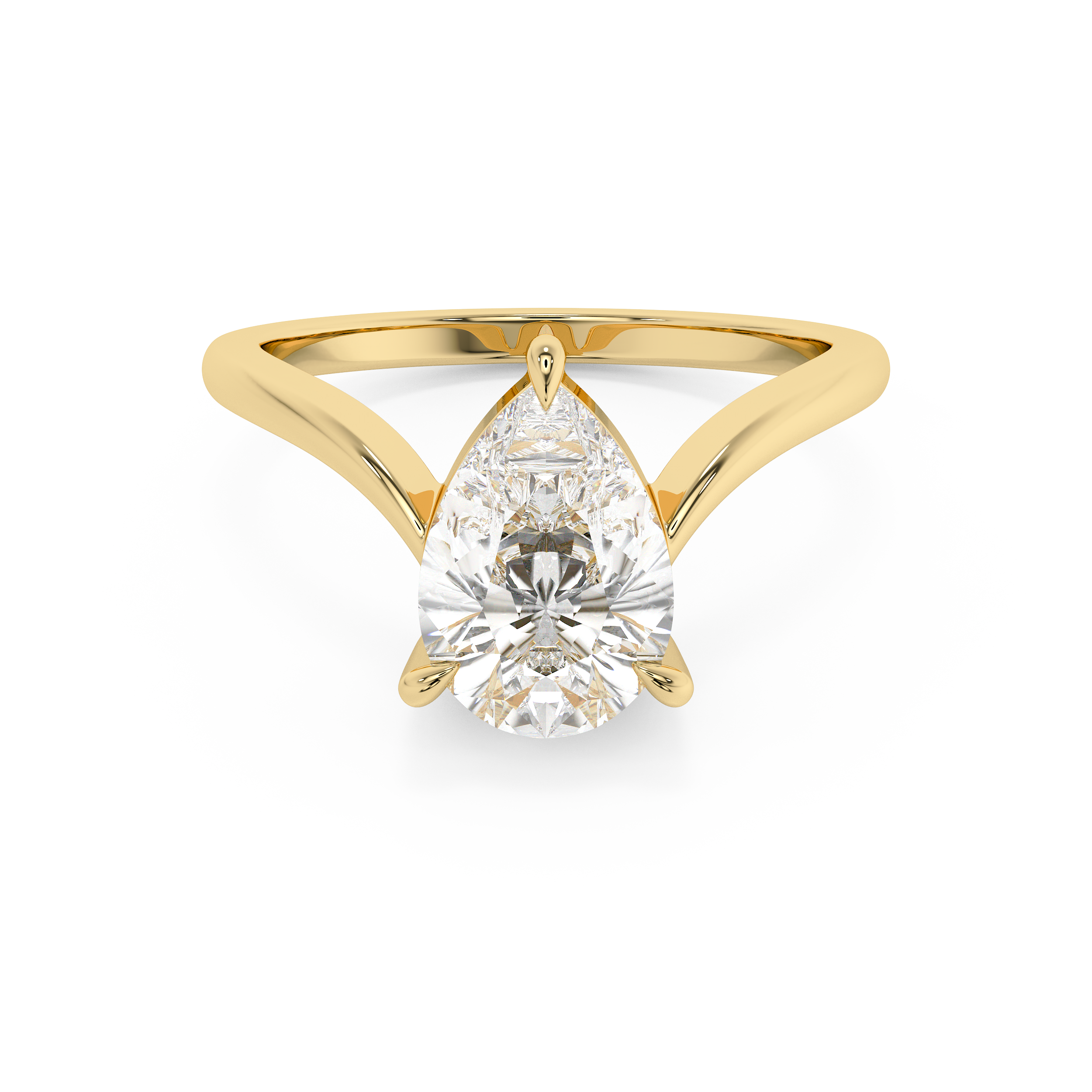 Pear V Shaped Solitaire Lab Grown Diamond Engagement Ring