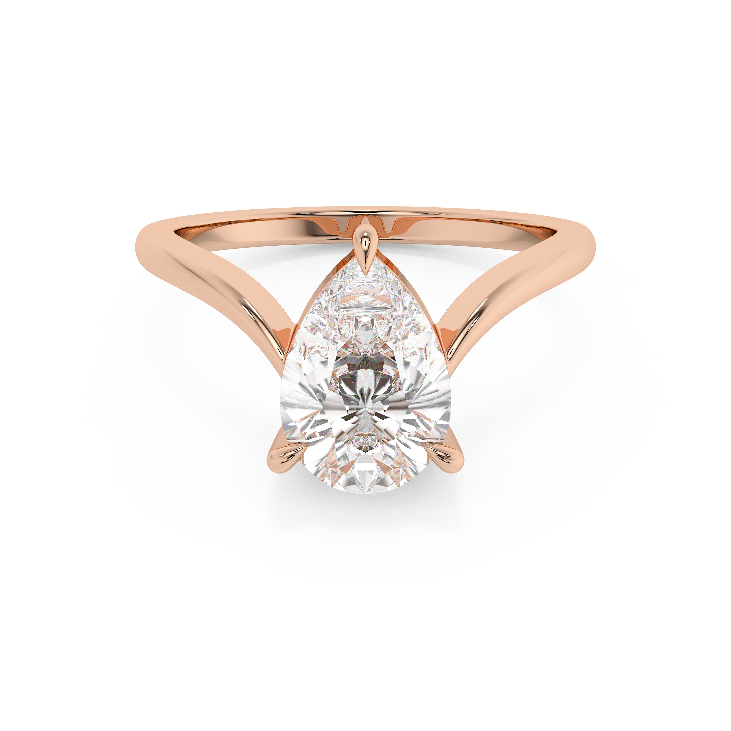 Pear V Shaped Solitaire Lab Grown Diamond Engagement Ring