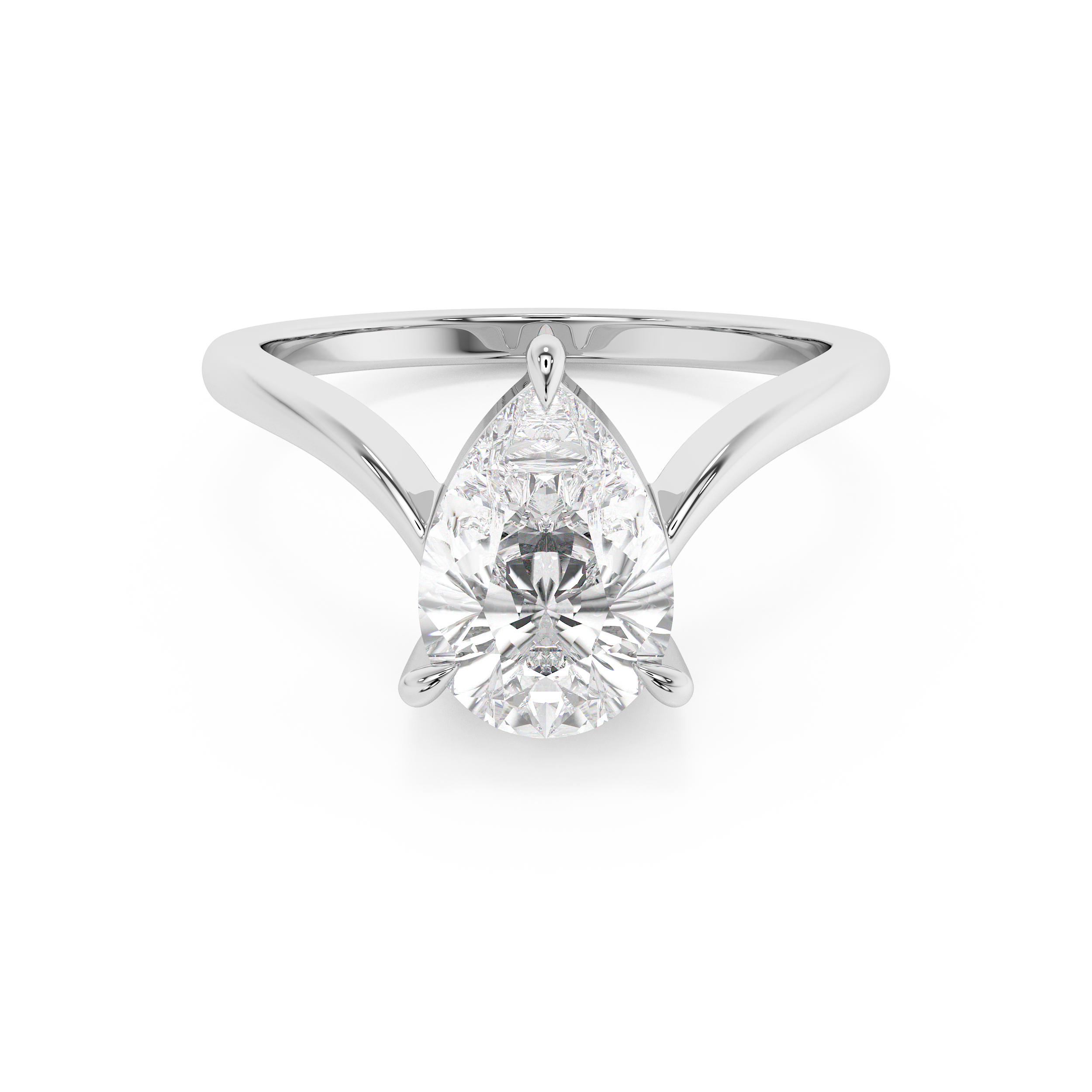 Pear V Shaped Solitaire Lab Grown Diamond Engagement Ring
