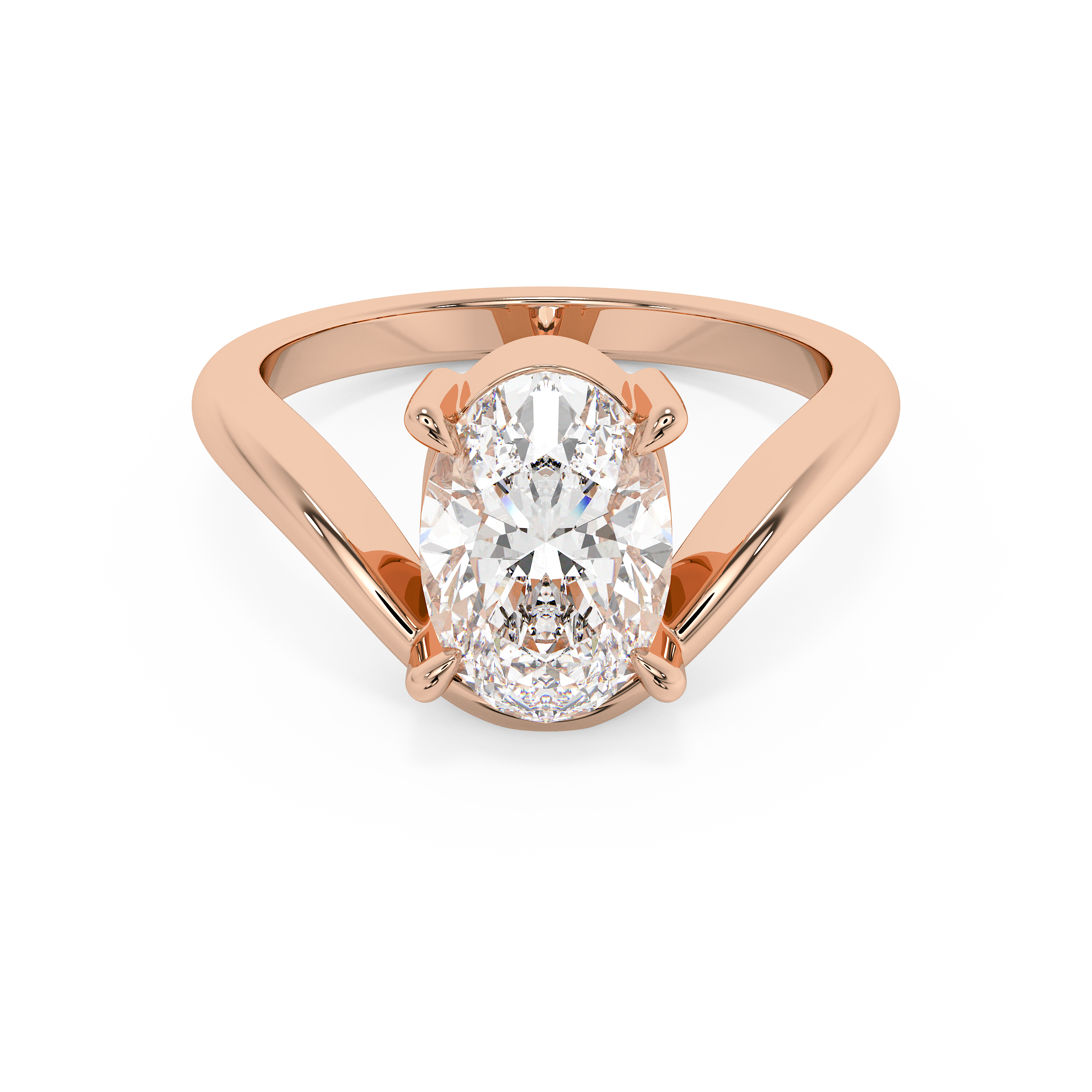Oval Solitaire Curved Lab Grown Diamond Engagement Ring