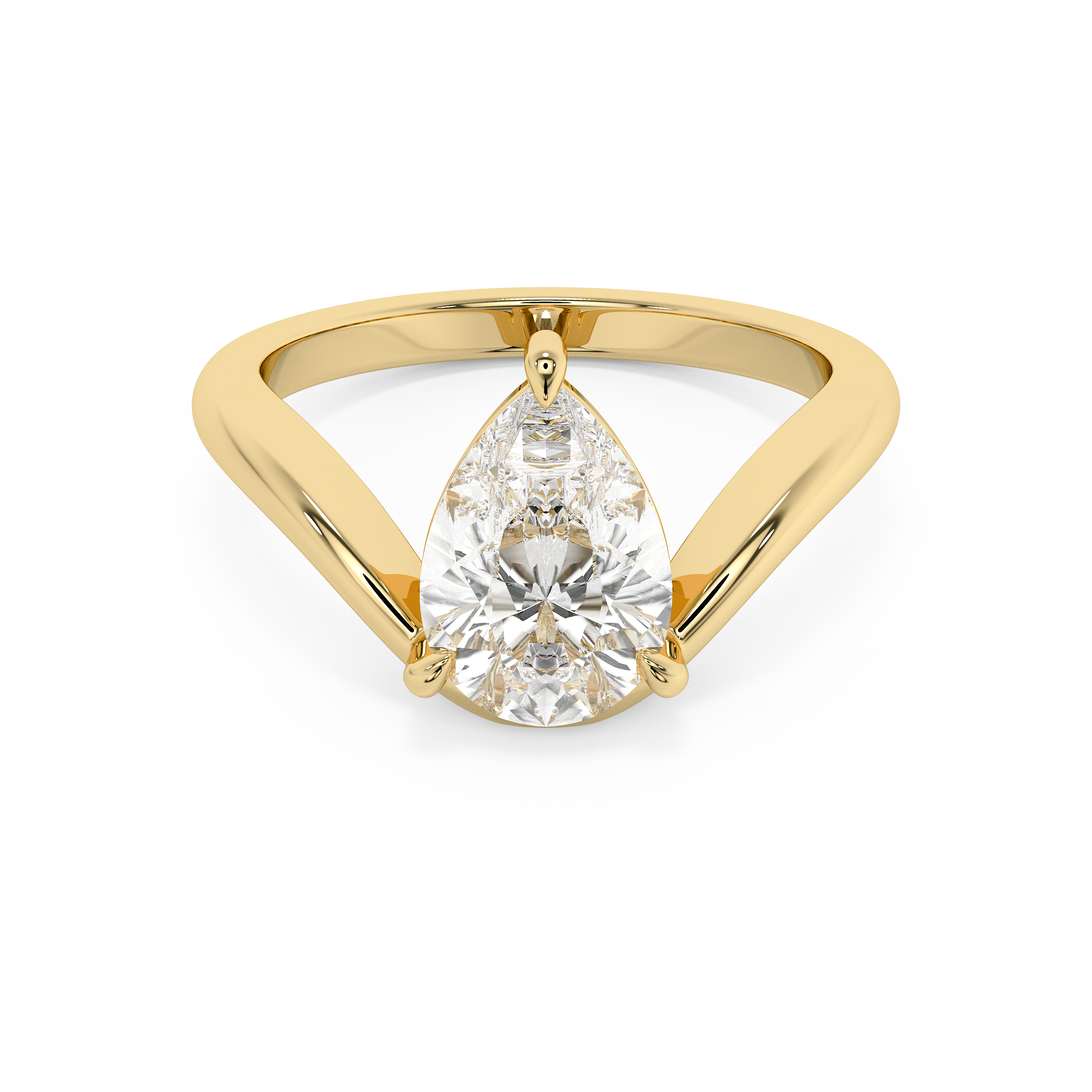 Pear Solitaire Curved Lab Grown Diamond Engagement Ring