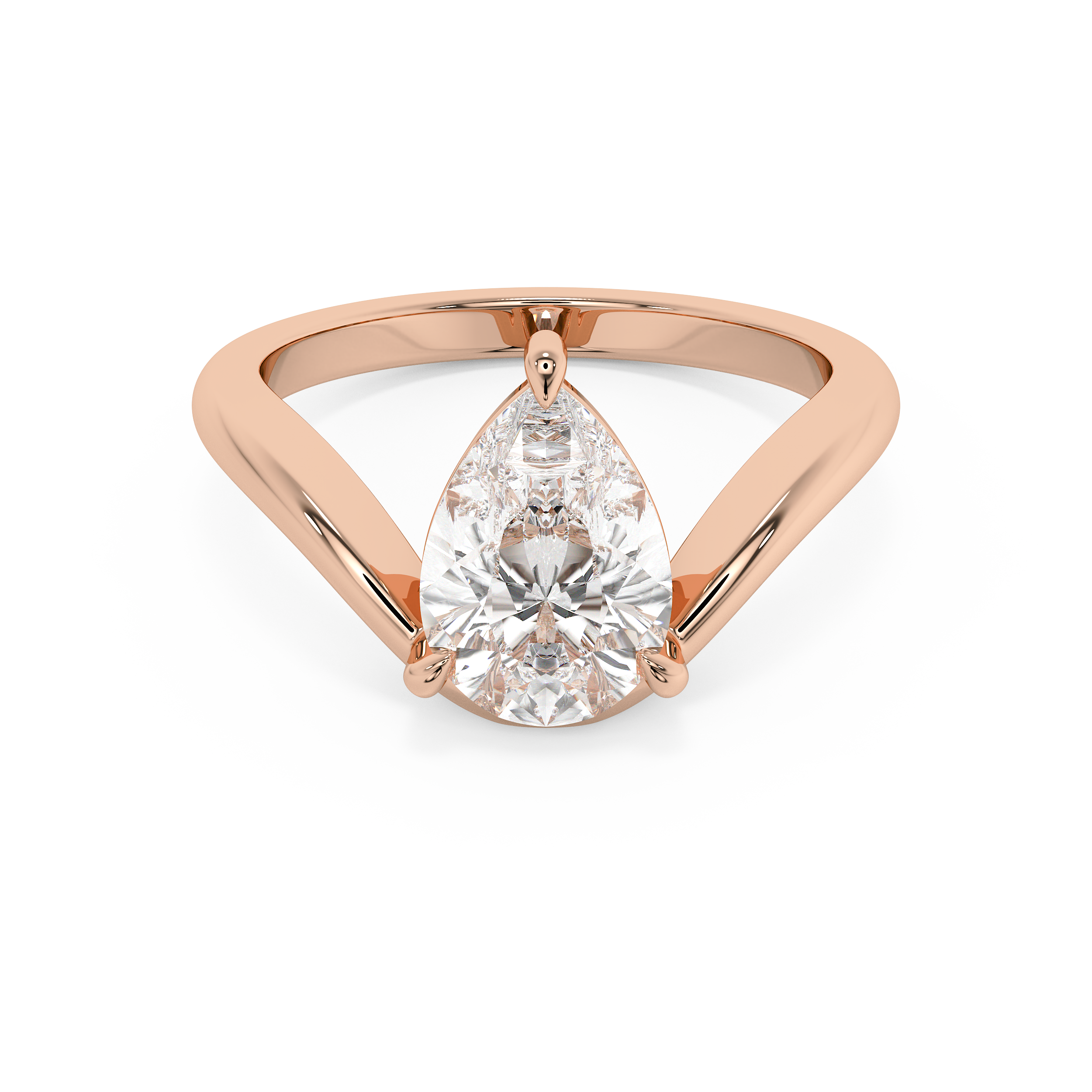 Pear Solitaire Curved Lab Grown Diamond Engagement Ring
