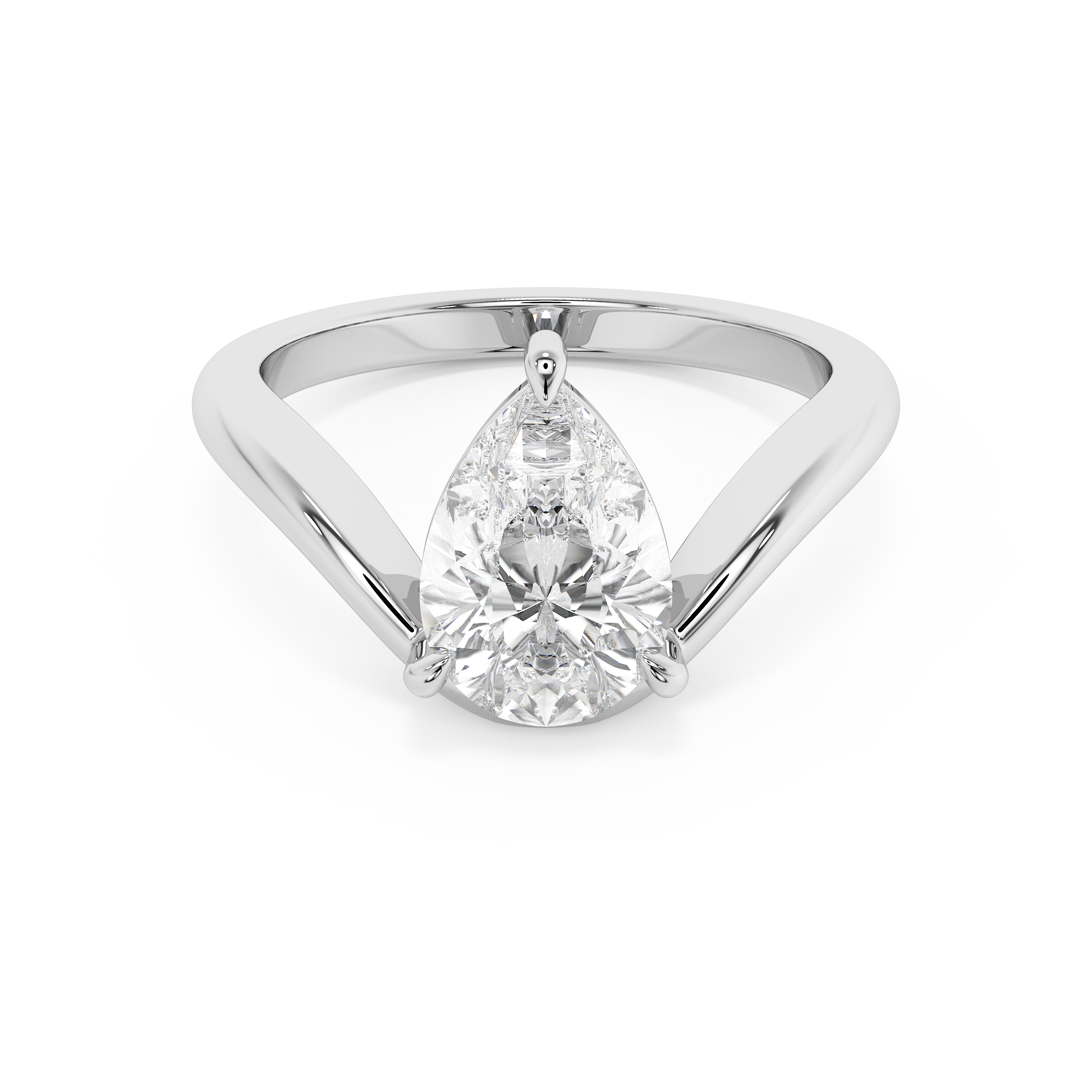 Pear Solitaire Curved Lab Grown Diamond Engagement Ring
