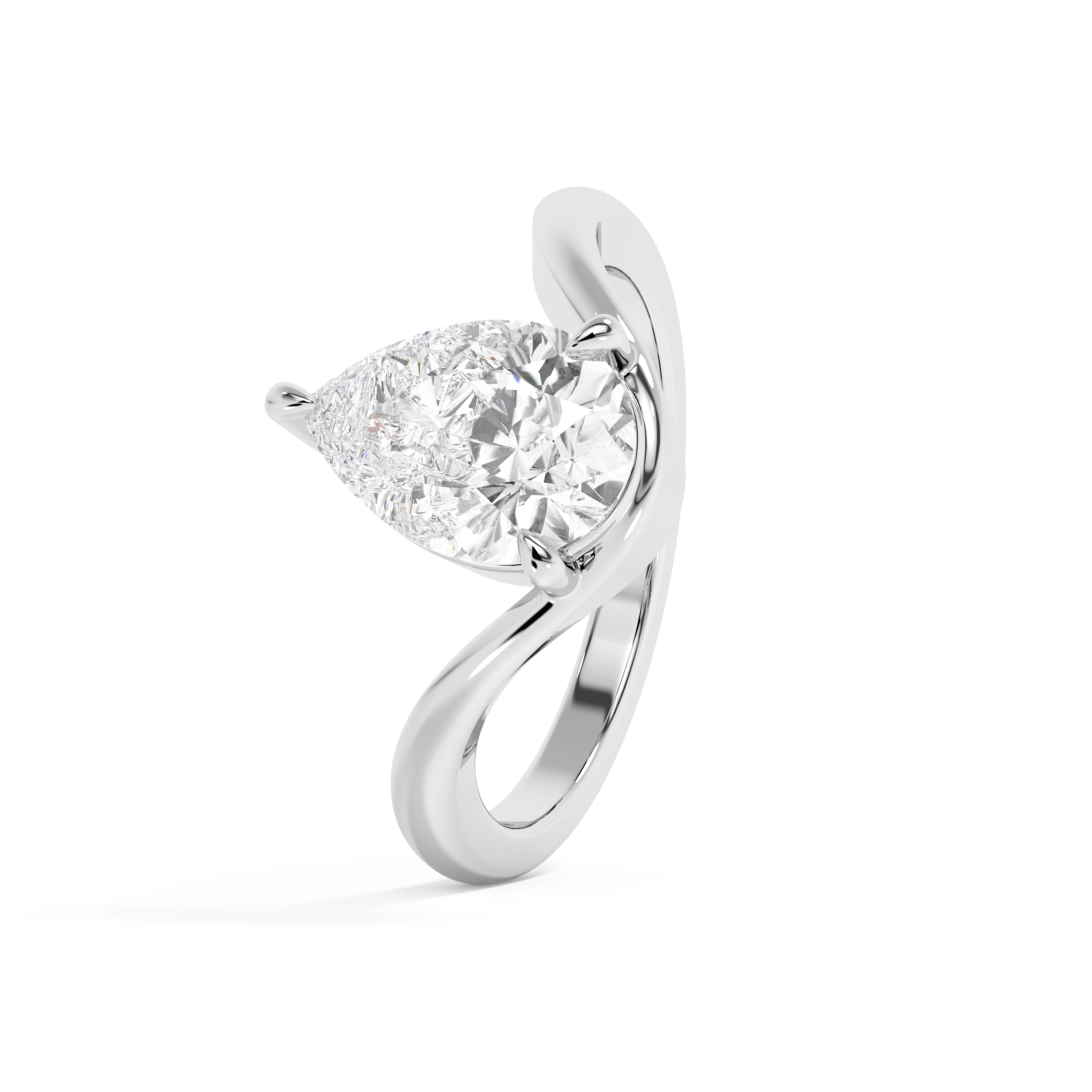 Pear Solitaire Curved Lab Grown Diamond Engagement Ring