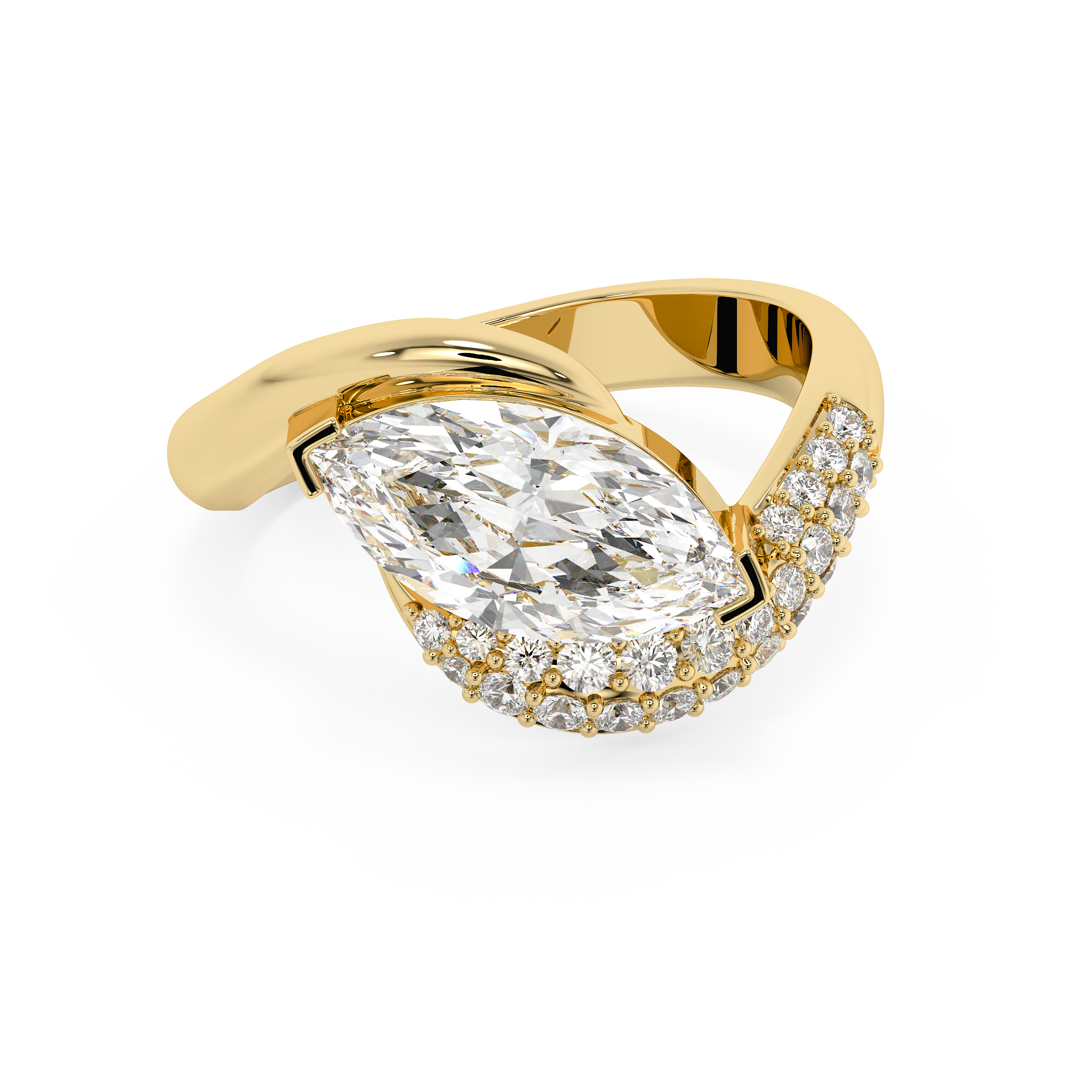 East West Marquise Half Pave Lab Grown Diamond Engagement Ring