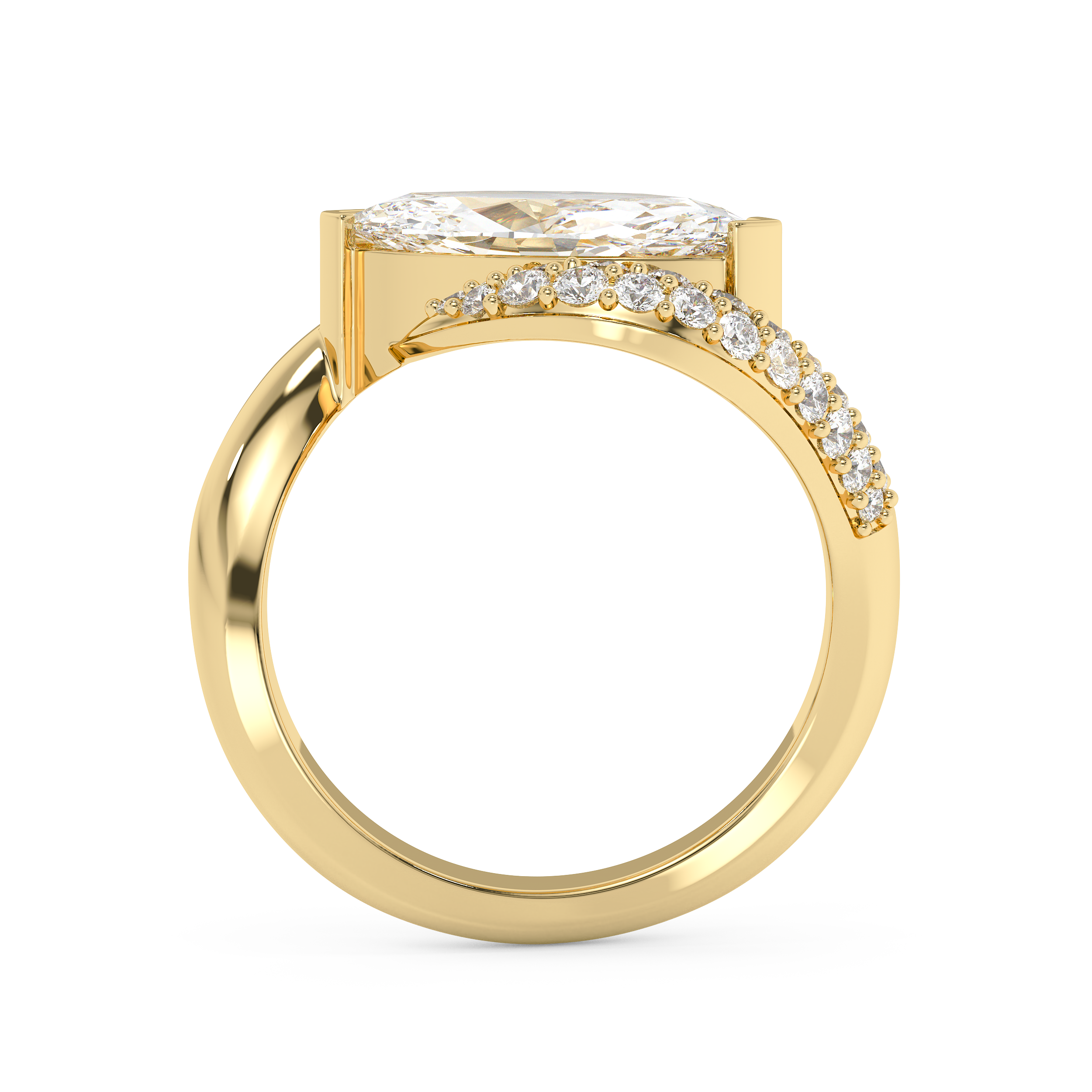 East West Marquise Half Pave Lab Grown Diamond Engagement Ring