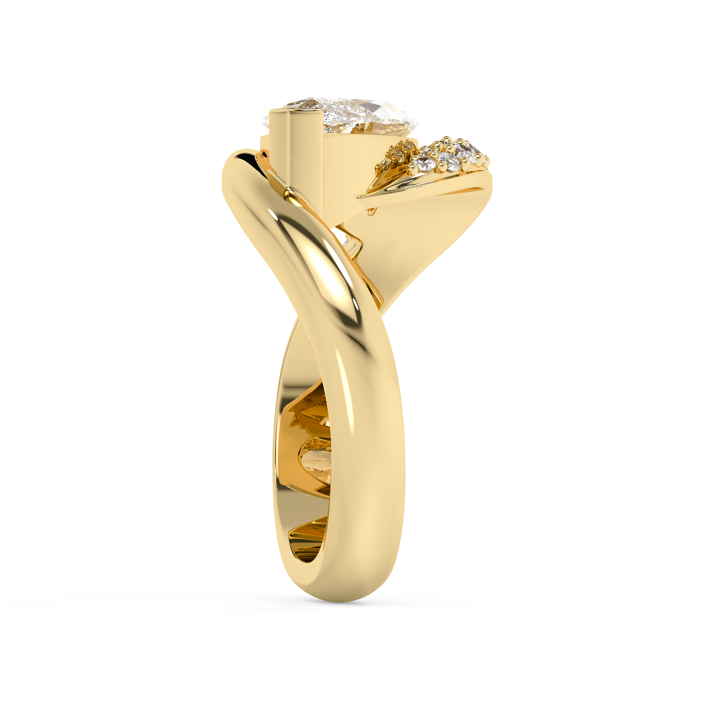East West Marquise Half Pave Lab Grown Diamond Engagement Ring