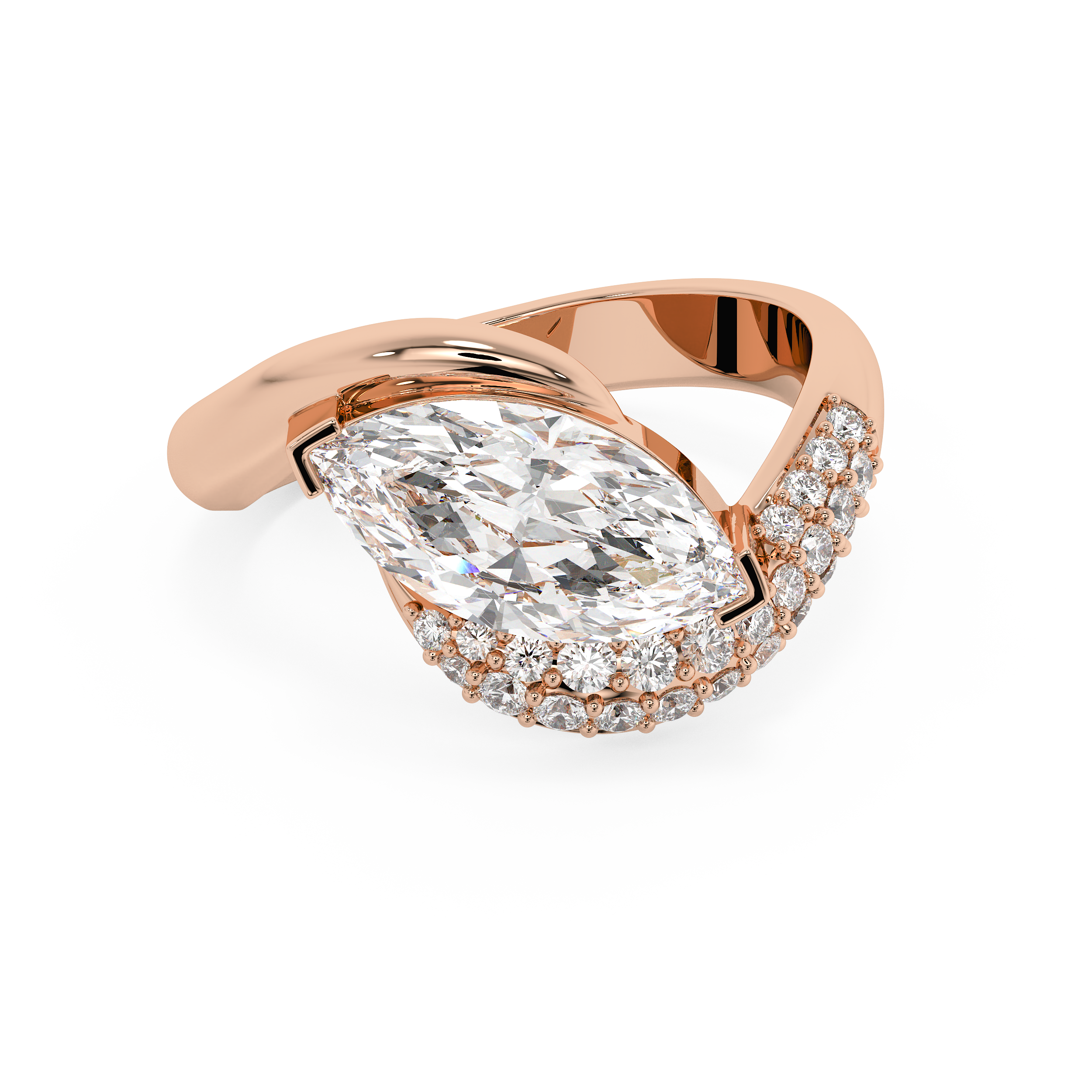 East West Marquise Half Pave Lab Grown Diamond Engagement Ring